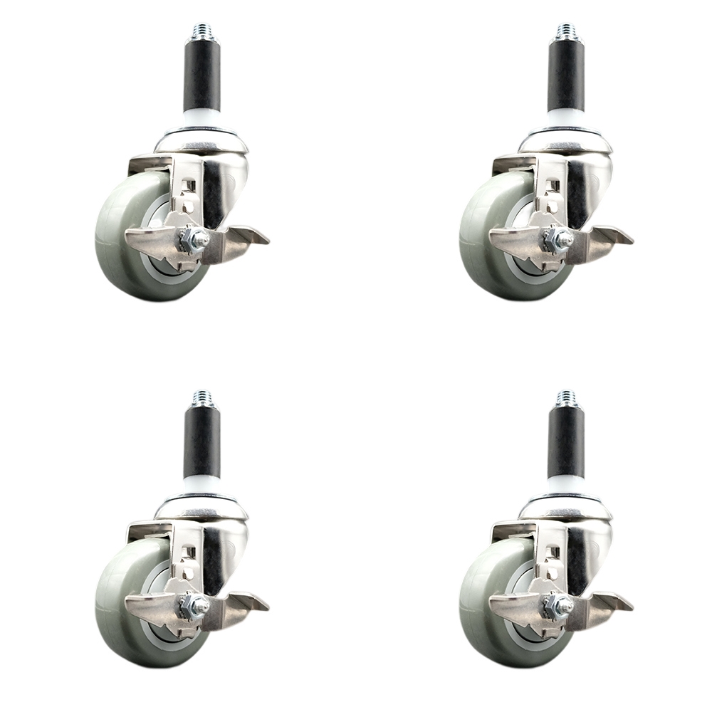 Polyurethane Swivel Stem Caster Set of 4 with 3.5 Inch Gray Caster Wheels - 1-1/8" Expanding Stems - 316 Stainless Steel Casters - Includes 4 Swivel Casters with Top Lock Brakes- Service Caster Brand — photo 1