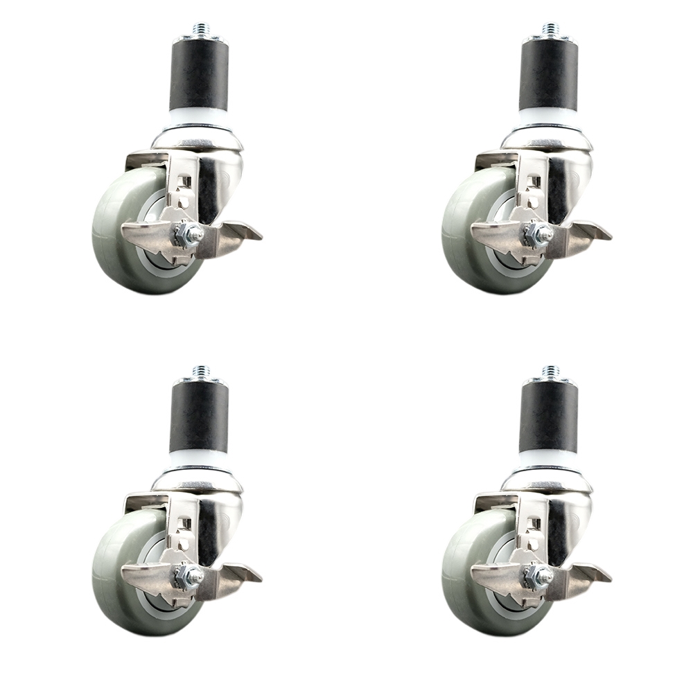 Polyurethane Swivel Stem Caster Set of 4 with 3.5 Inch Gray Caster Wheels - 1-3/4" Expanding Stems - 316 Stainless Steel Casters - Includes 4 Swivel Casters with Top Lock Brakes- Service Caster Brand — photo 1