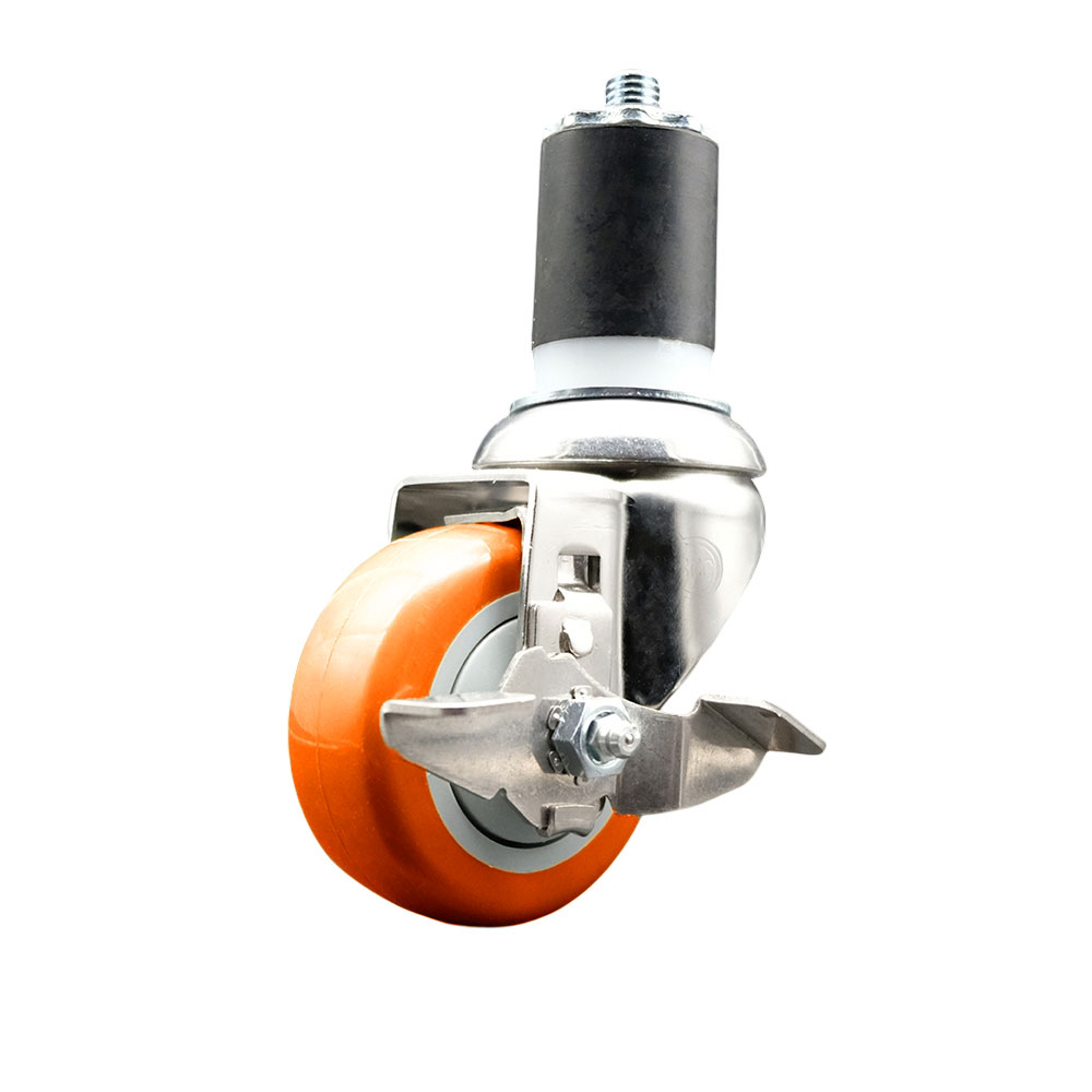 Polyurethane Swivel Stem Caster with 3.5 Inch Orange Caster Wheel and Top Lock Brake - 1-3/4" Expanding Stem - 316 Stainless Steel Caster - 300 lbs. Capacity Per Caster - Service Caster Brand — photo 1