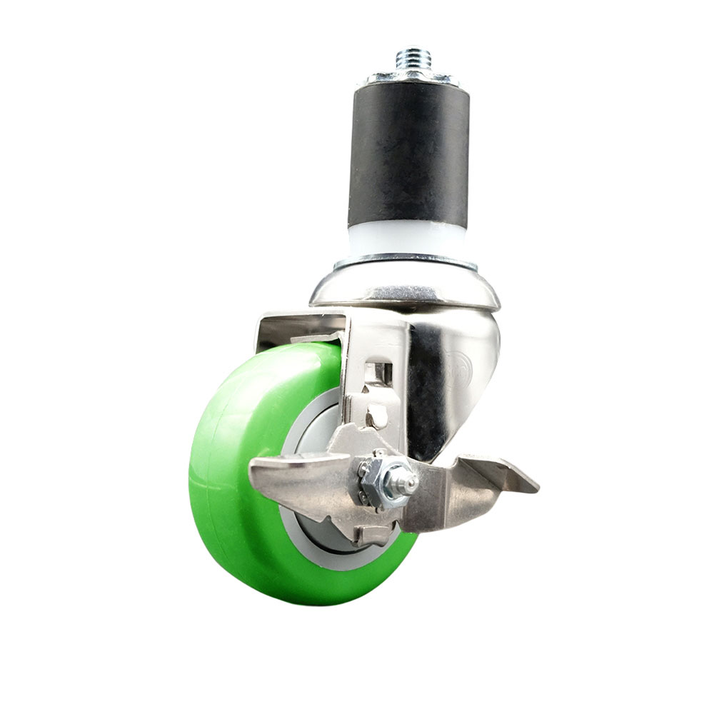 Polyurethane Swivel Stem Caster with 3.5 Inch Green Caster Wheel and Top Lock Brake - 1-3/4" Expanding Stem - 316 Stainless Steel Caster - 300 lbs. Capacity Per Caster - Service Caster Brand — photo 1
