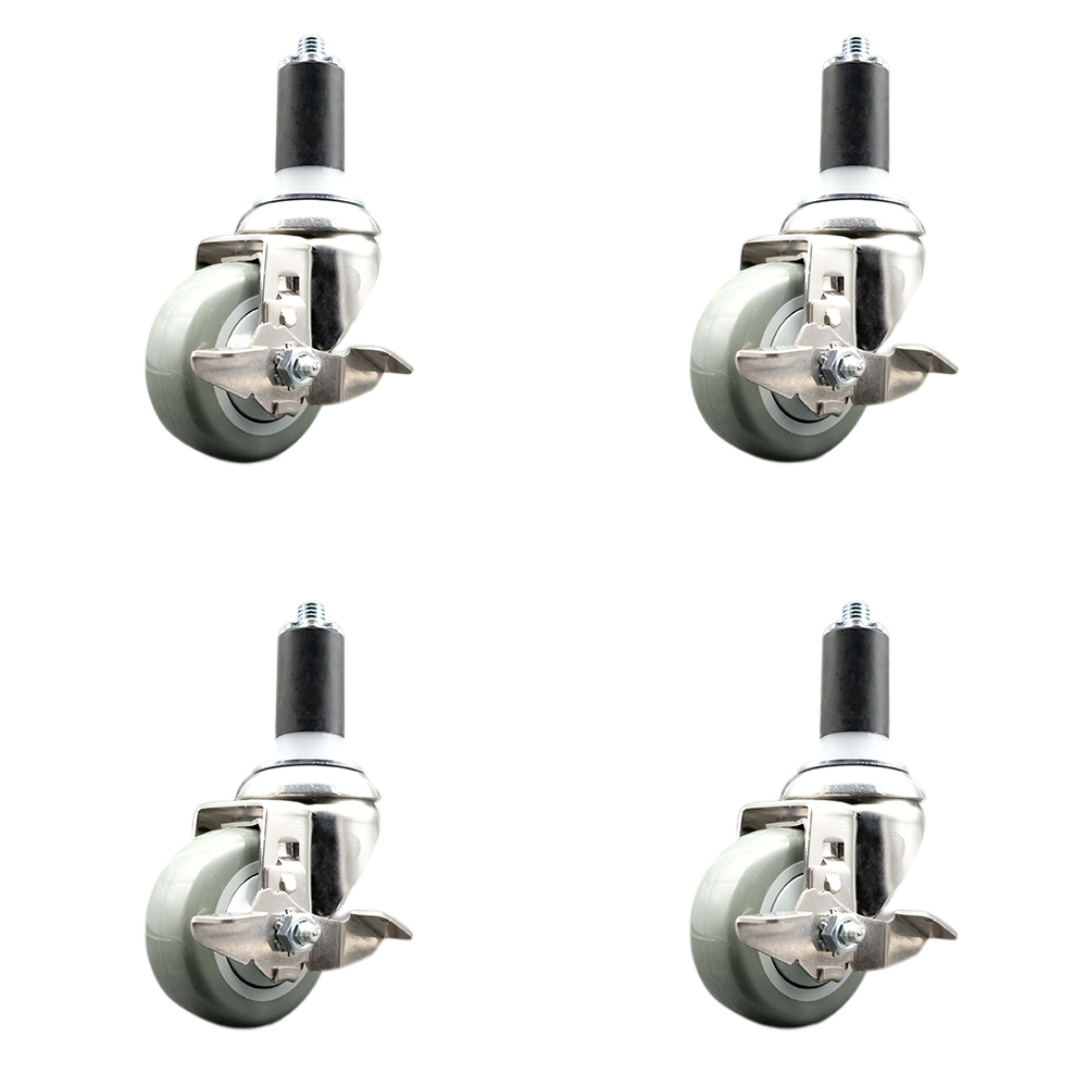 Polyurethane Swivel Stem Caster Set of 4 with 3.5 Inch Gray Caster Wheels - 1-3/8" Expanding Stems - 316 Stainless Steel Casters - Includes 4 Swivel Casters with Top Lock Brakes- Service Caster Brand — photo 1