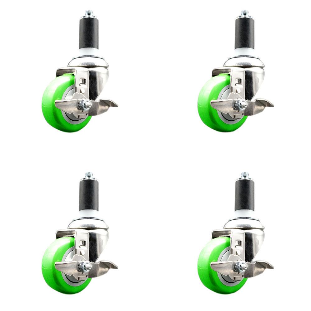 Polyurethane Swivel Stem Caster Set of 4 with 3.5 Inch Green Caster Wheels - 1-3/8" Expanding Stems - 316 Stainless Steel Casters - Includes 4 Swivel Casters with Top Lock Brakes- Service Caster Brand — photo 1