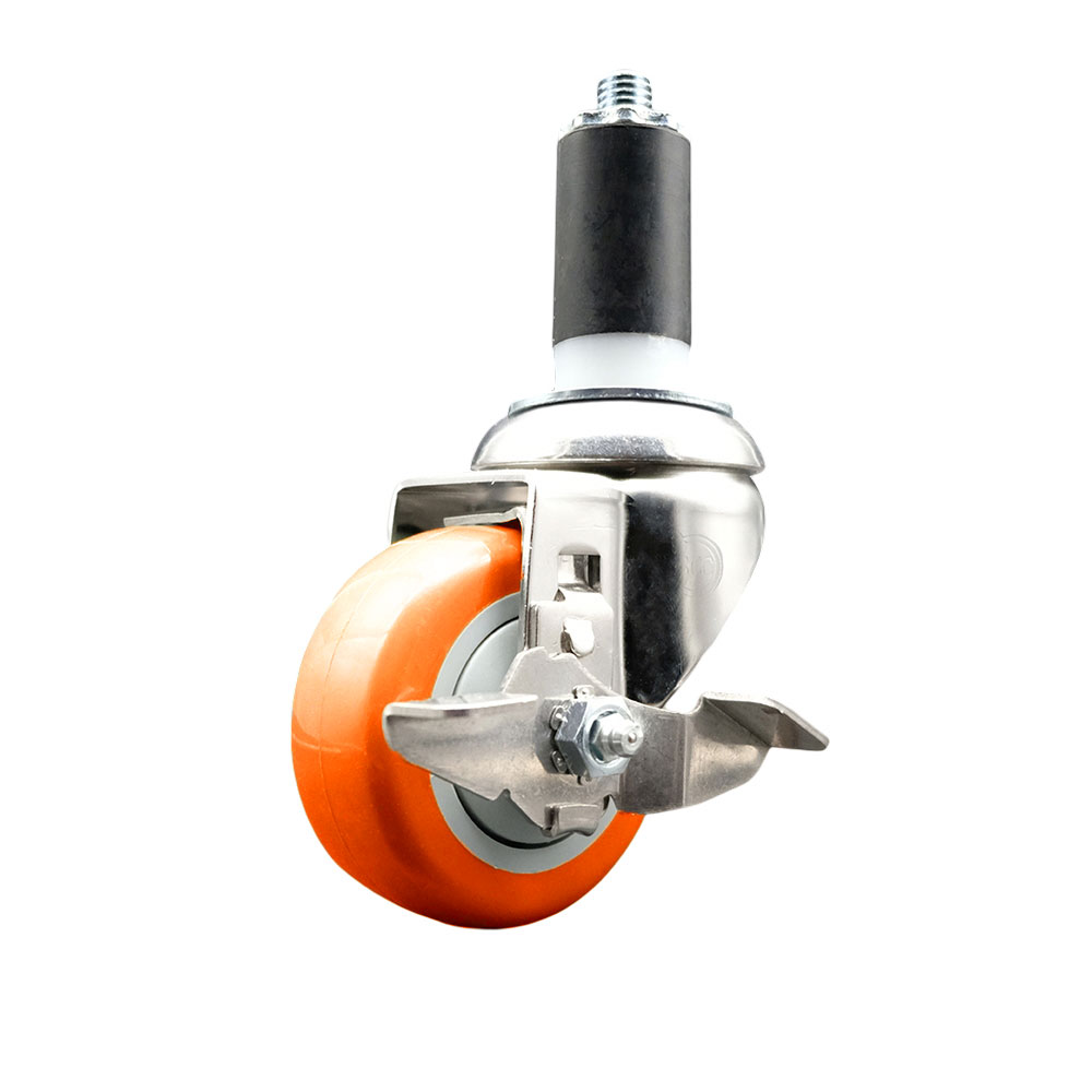 Polyurethane Swivel Stem Caster with 3.5 Inch Orange Caster Wheel and Top Lock Brake - 1-3/8" Expanding Stem - 316 Stainless Steel Caster - 300 lbs. Capacity Per Caster - Service Caster Brand — photo 1