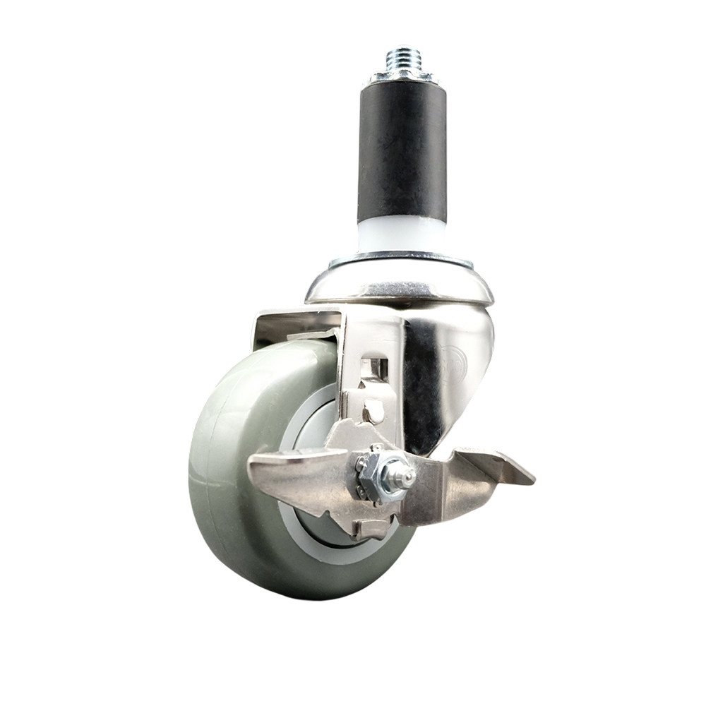 Polyurethane Swivel Stem Caster with 3.5 Inch Gray Caster Wheel and Top Lock Brake - 1-3/8" Expanding Stem - 316 Stainless Steel Caster - 300 lbs. Capacity Per Caster - Service Caster Brand — photo 1