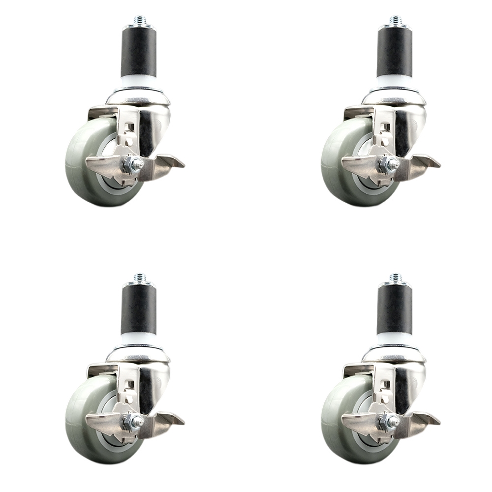 Polyurethane Swivel Stem Caster Set of 4 with 3.5 Inch Gray Caster Wheels - 1-5/8" Expanding Stems - 316 Stainless Steel Casters - Includes 4 Swivel Casters with Top Lock Brakes- Service Caster Brand — photo 1