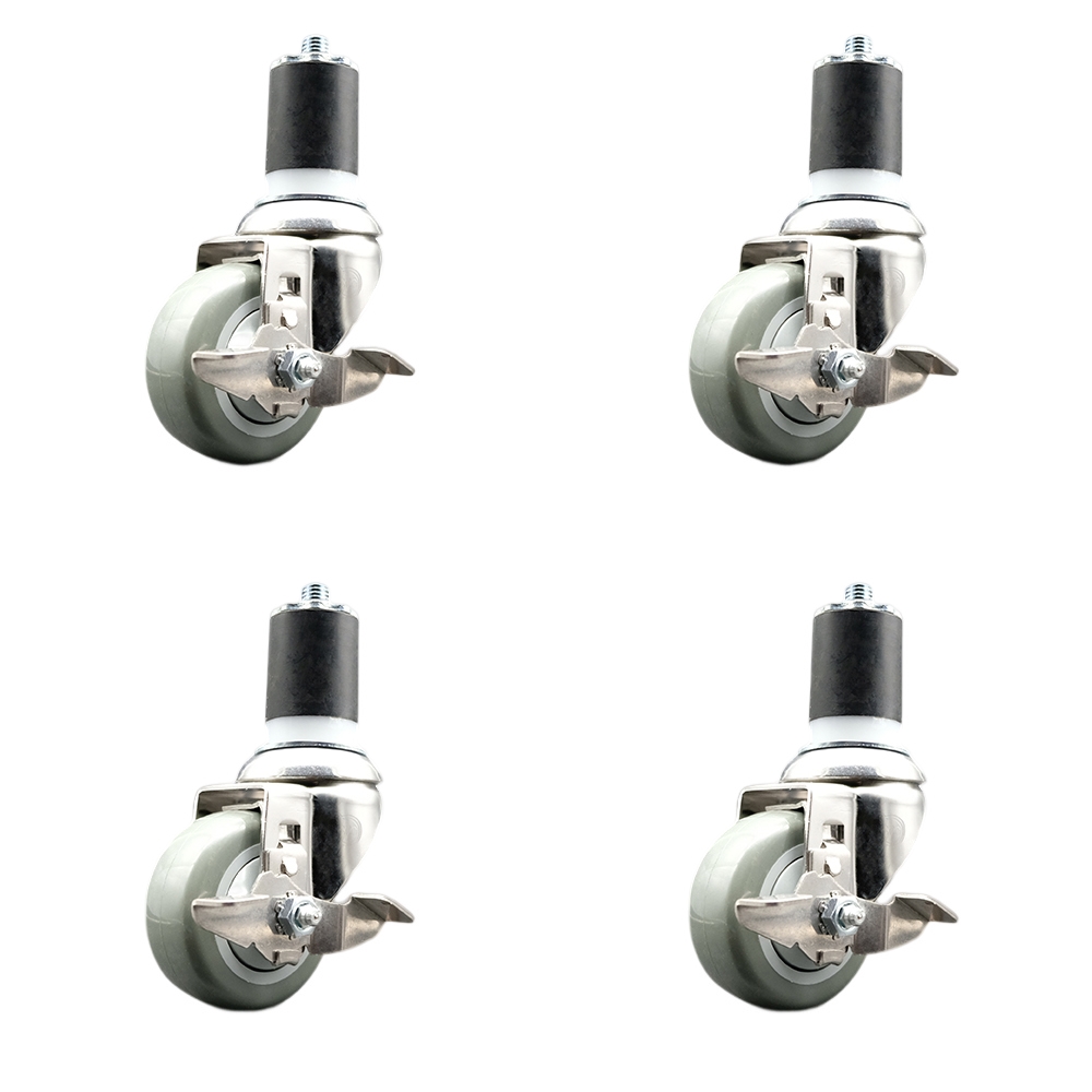 Polyurethane Swivel Stem Caster Set of 4 with 3.5 Inch Gray Caster Wheels - 1-7/8" Expanding Stems - 316 Stainless Steel Casters - Includes 4 Swivel Casters with Top Lock Brakes- Service Caster Brand — photo 1