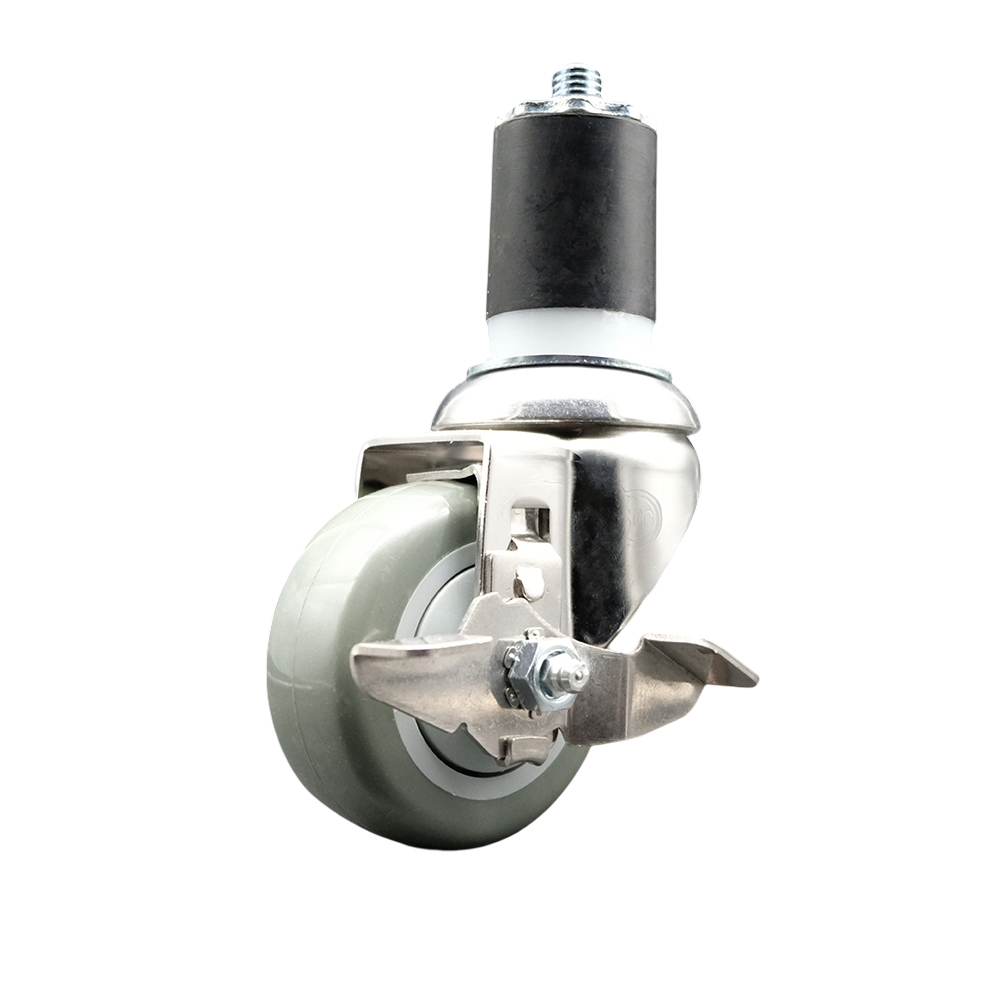 Polyurethane Swivel Stem Caster with 3.5 Inch Gray Caster Wheel and Top Lock Brake - 1-7/8" Expanding Stem - 316 Stainless Steel Caster - 300 lbs. Capacity Per Caster - Service Caster Brand — photo 1