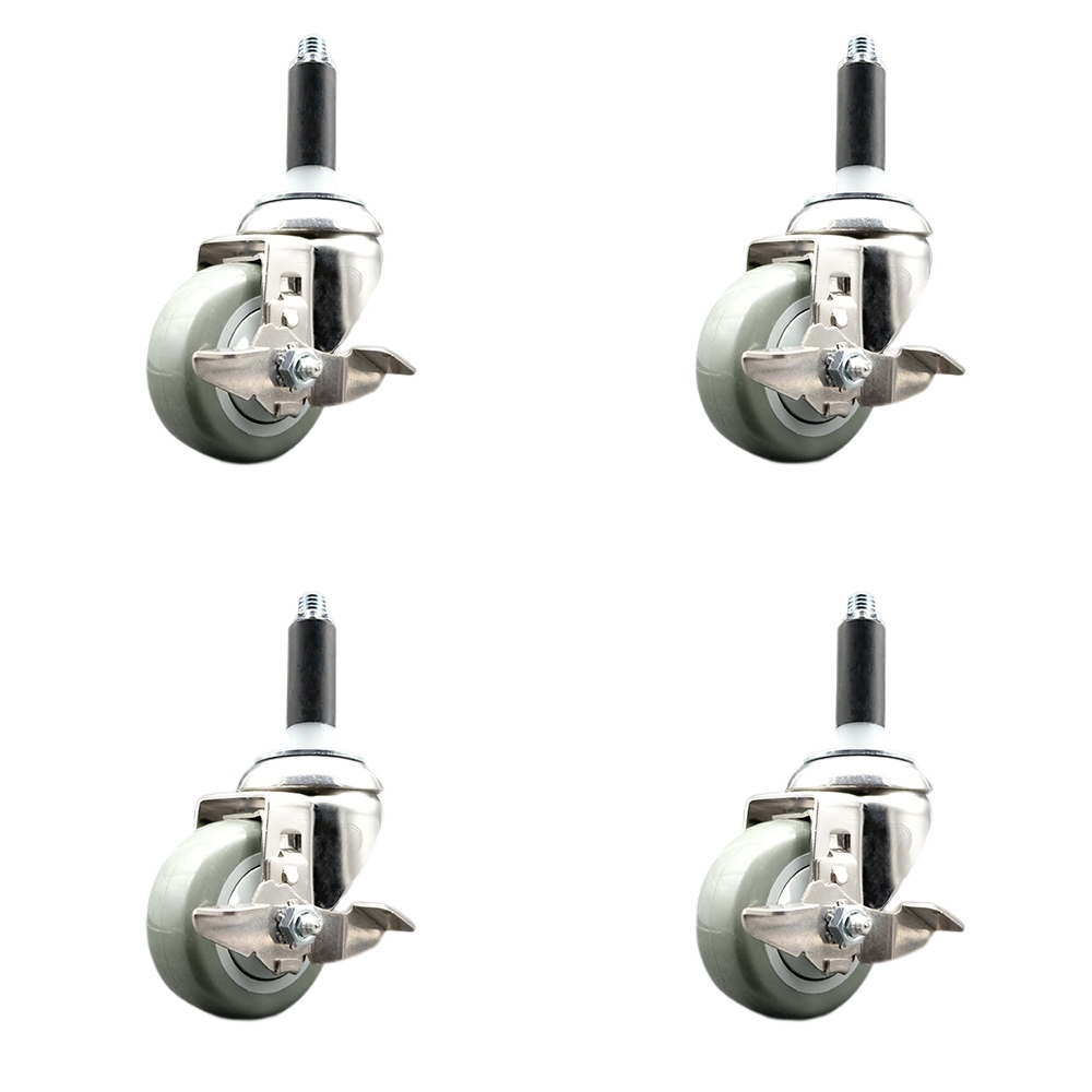 Polyurethane Swivel Stem Caster Set of 4 with 3.5 Inch Gray Caster Wheels - 3/4" Expanding Stems - 316 Stainless Steel Casters - Includes 4 Swivel Casters with Top Lock Brakes - Service Caster Brand — photo 1