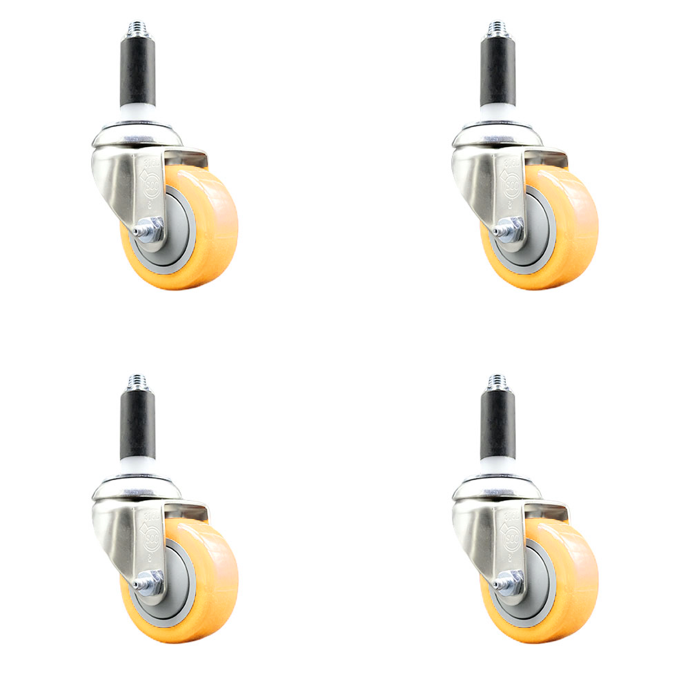Polyurethane Swivel Stem Caster Set of 4 with 3 Inch Yellow Caster Wheels - 1" Expanding Stems - 316 Stainless Steel Casters - Includes 4 Swivel Casters - Service Caster Brand — photo 1