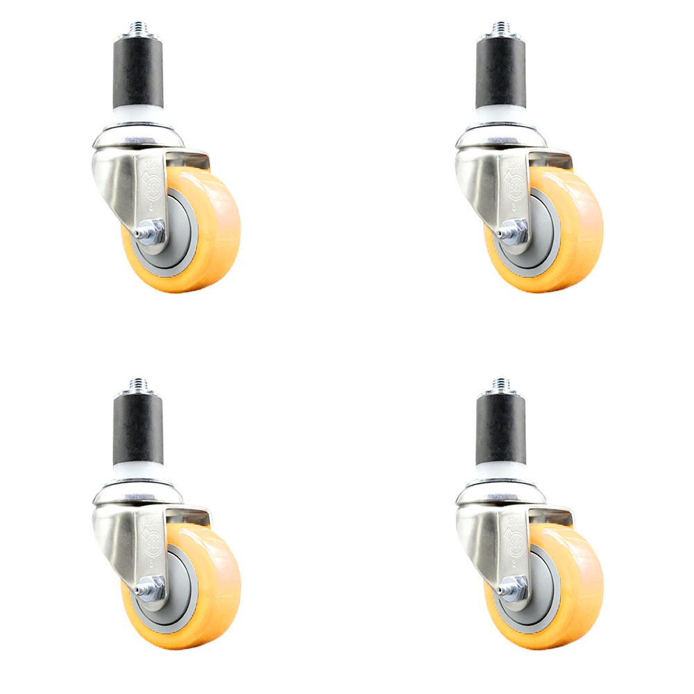 Polyurethane Swivel Stem Caster Set of 4 with 3 Inch Yellow Caster Wheels - 1-1/2" Expanding Stems - 316 Stainless Steel Casters - Includes 4 Swivel Casters - Service Caster Brand — photo 1
