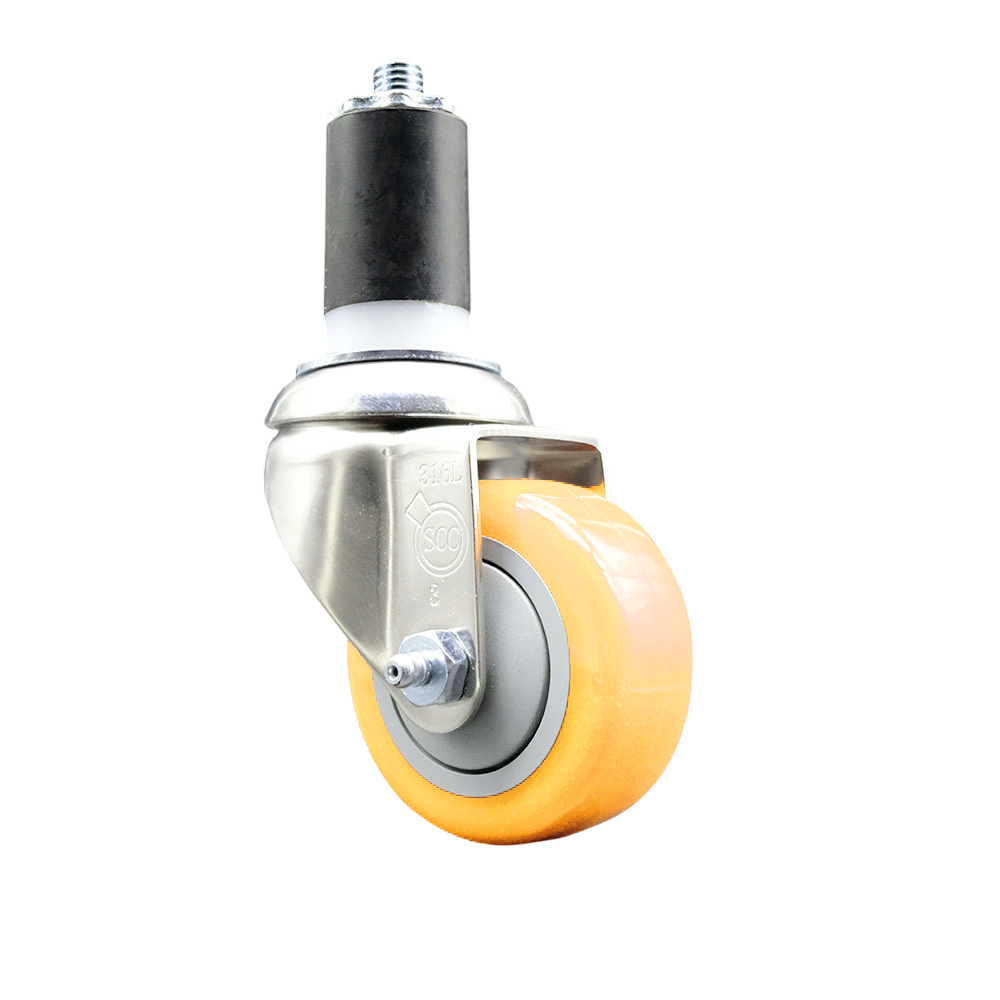 Polyurethane Swivel Stem Caster with 3 Inch Yellow Caster Wheel - 1-1/2" Expanding Stem - 316 Stainless Steel Caster - 300 lbs. Capacity Per Caster - Service Caster Brand — photo 1