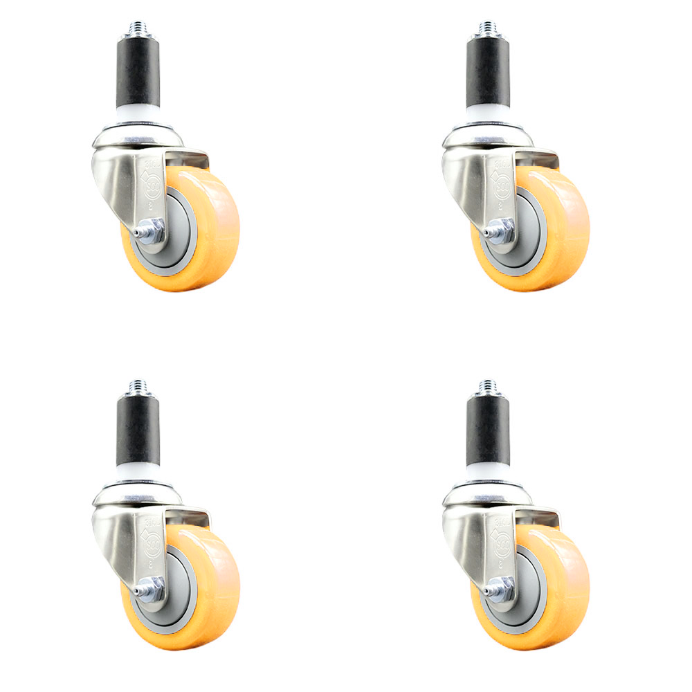 Polyurethane Swivel Stem Caster Set of 4 with 3 Inch Yellow Caster Wheels - 1-1/4" Expanding Stems - 316 Stainless Steel Casters - Includes 4 Swivel Casters - Service Caster Brand — photo 1