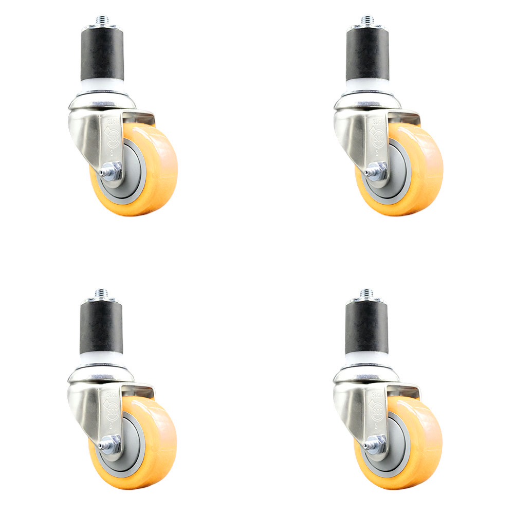 Polyurethane Swivel Stem Caster Set of 4 with 3 Inch Yellow Caster Wheels - 1-3/4" Expanding Stems - 316 Stainless Steel Casters - Includes 4 Swivel Casters - Service Caster Brand — photo 1