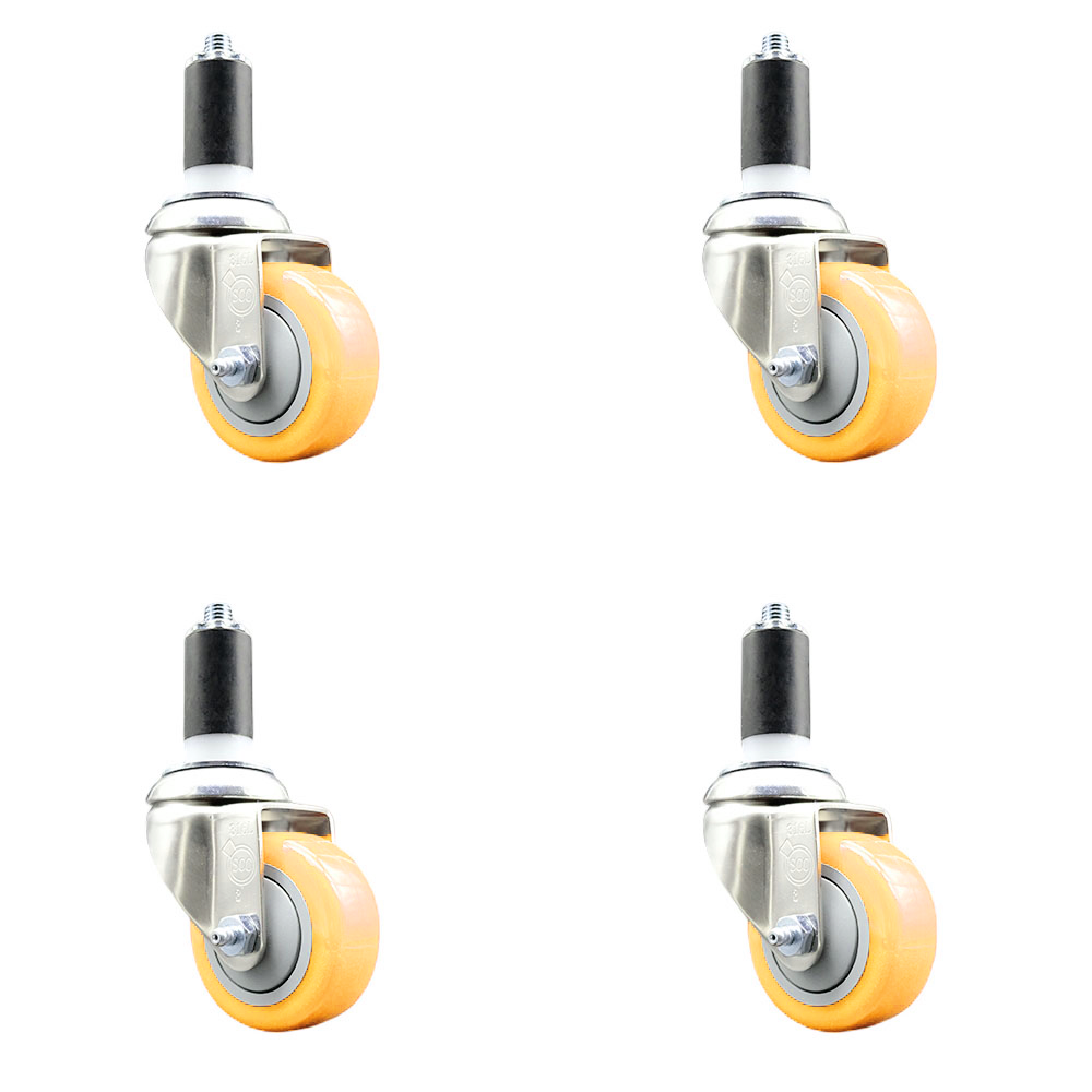 Polyurethane Swivel Stem Caster Set of 4 with 3 Inch Yellow Caster Wheels - 1-3/8" Expanding Stems - 316 Stainless Steel Casters - Includes 4 Swivel Casters - Service Caster Brand — photo 1