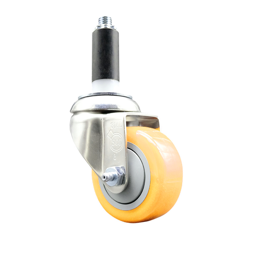 Polyurethane Swivel Stem Caster with 3 Inch Yellow Caster Wheel - 1" Expanding Stem - 316 Stainless Steel Caster - 300 lbs. Capacity Per Caster - Service Caster Brand — photo 1