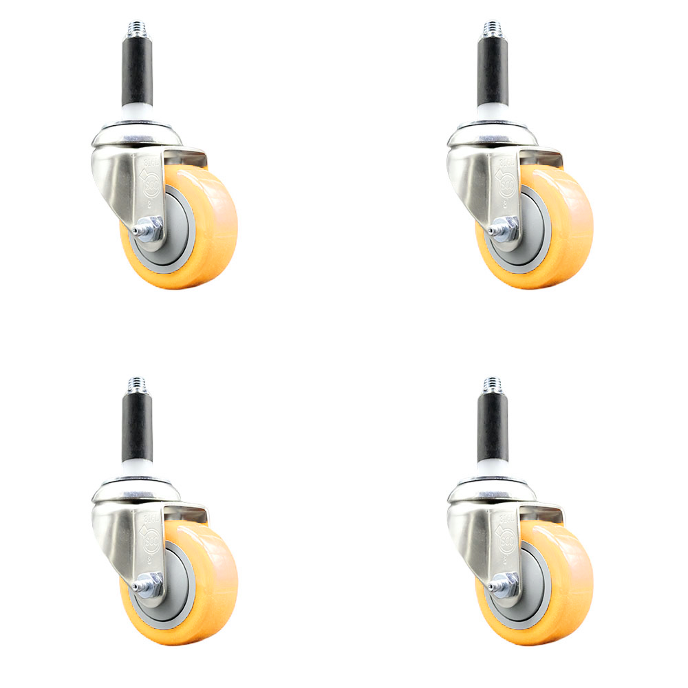 Polyurethane Swivel Stem Caster Set of 4 with 3 Inch Yellow Caster Wheels - 3/4" Expanding Stems - 316 Stainless Steel Casters - Includes 4 Swivel Casters - Service Caster Brand — photo 1