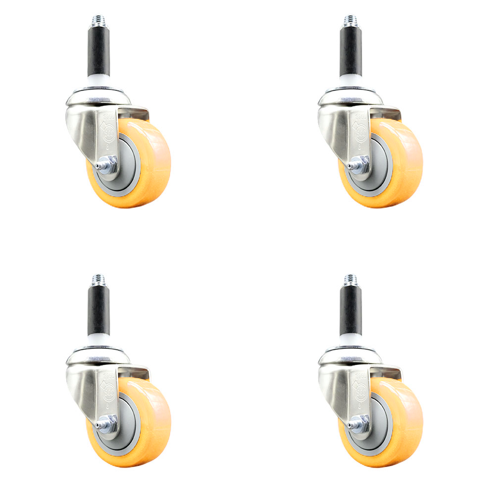 Polyurethane Swivel Stem Caster Set of 4 with 3 Inch Yellow Caster Wheels - 7/8" Expanding Stems - 316 Stainless Steel Casters - Includes 4 Swivel Casters - Service Caster Brand — photo 1