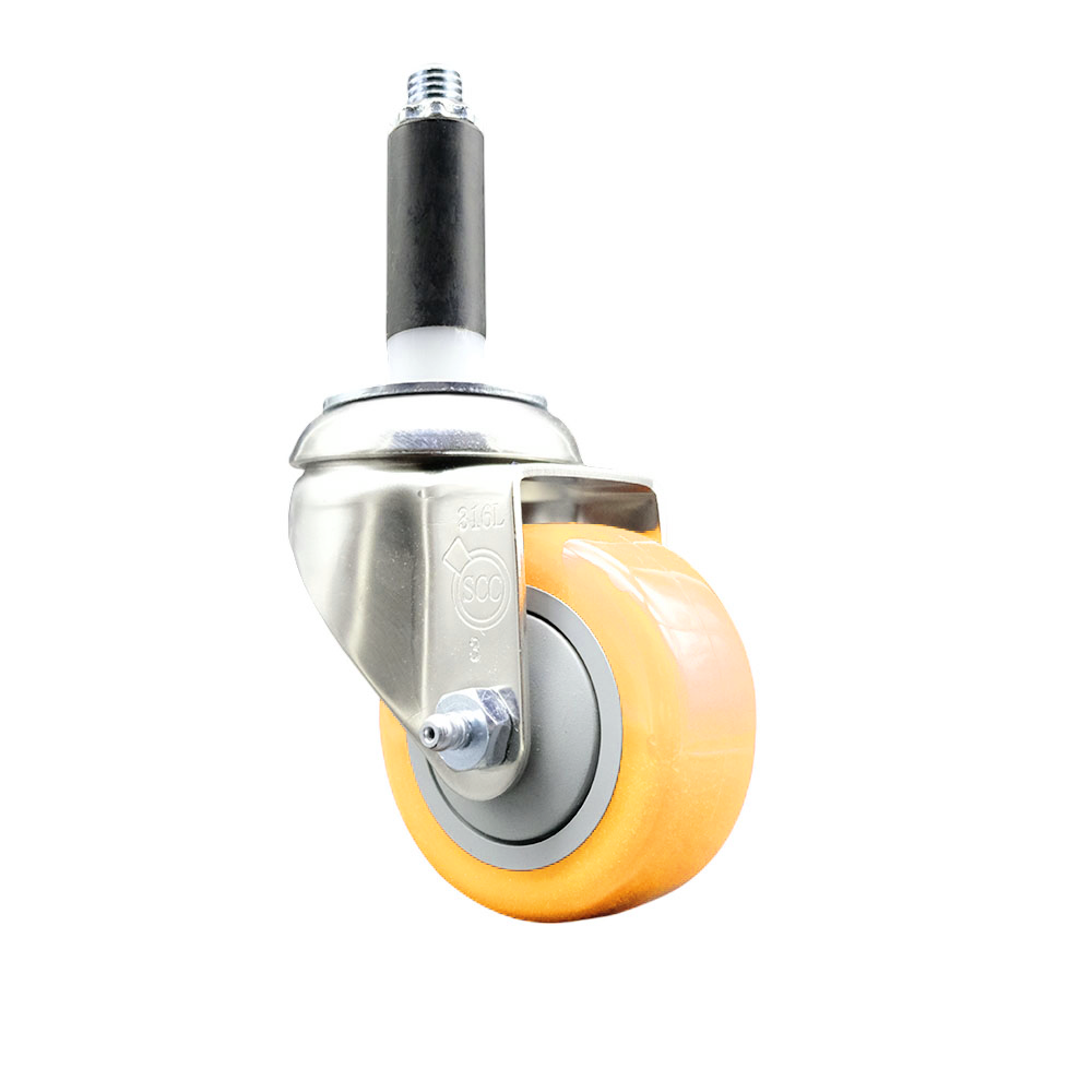 Polyurethane Swivel Stem Caster with 3 Inch Yellow Caster Wheel - 7/8" Expanding Stem - 316 Stainless Steel Caster - 300 lbs. Capacity Per Caster - Service Caster Brand — photo 1