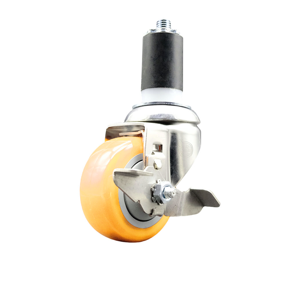 Polyurethane Swivel Stem Caster with 3 Inch Yellow Caster Wheel and Top Lock Brake - 1-1/2" Expanding Stem - 316 Stainless Steel Caster - 300 lbs. Capacity Per Caster - Service Caster Brand — photo 1