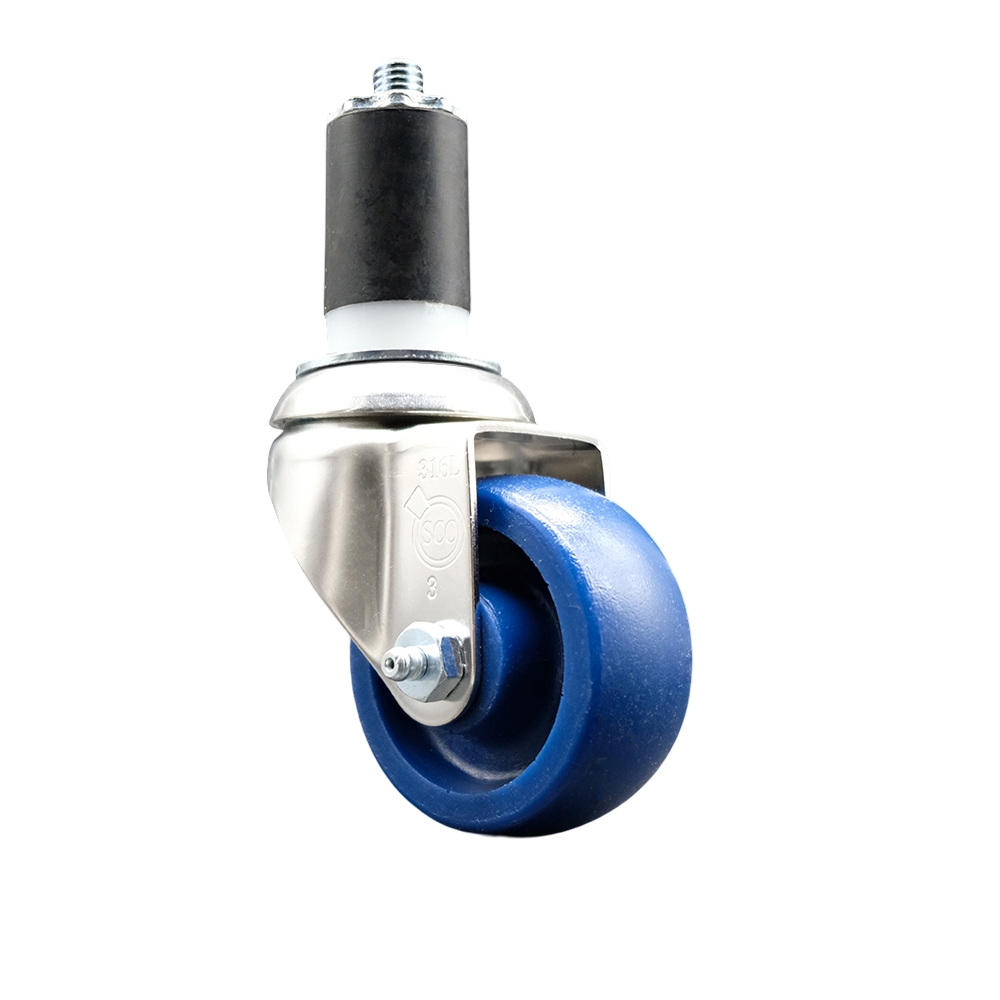 Solid Polyurethane Swivel Stem Caster with 3.5 Inch Blue Caster Wheel - 1-5/8" Expanding Stem - 316 Stainless Steel Caster - 300 lbs. Capacity Per Caster - Service Caster Brand — photo 1
