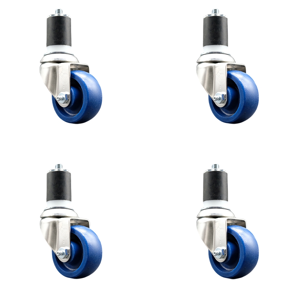 Solid Polyurethane Swivel Stem Caster Set of 4 with 3.5 Inch Blue Caster Wheels - 1-7/8" Expanding Stems - 316 Stainless Steel Casters - Includes 4 Swivel Casters - Service Caster Brand — photo 1