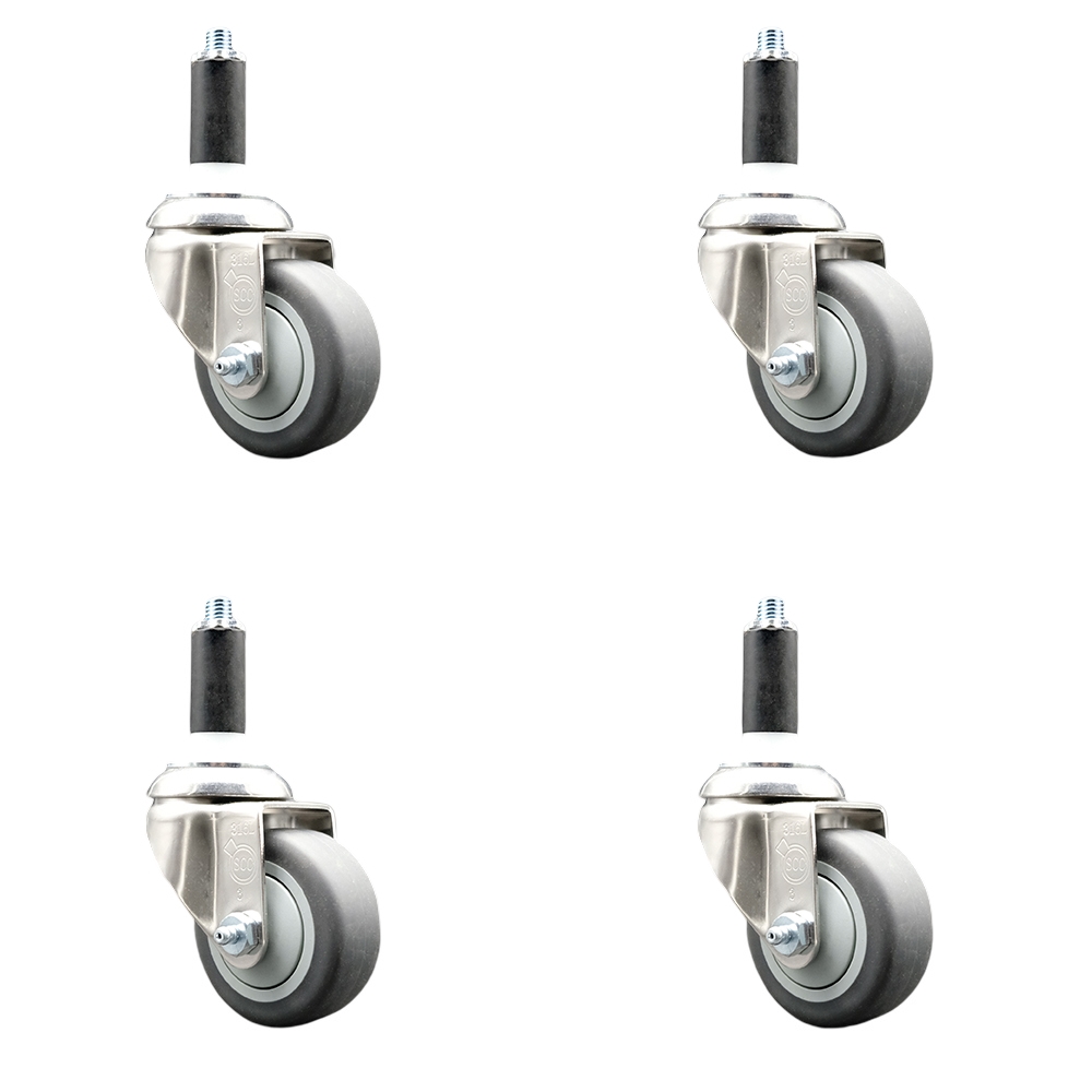 Thermoplastic Rubber Swivel Stem Caster Set of 4 with 3 Inch Gray Caster Wheels - 1" Expanding Stems - 316 Stainless Steel Casters - Includes 4 Swivel Casters - Service Caster Brand — photo 1