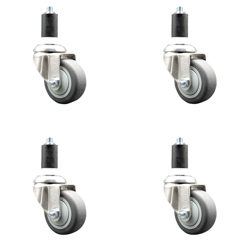 Thermoplastic Rubber Swivel Stem Caster Set of 4 with 3 Inch Gray Caster Wheels - 1-1/2" Expanding Stems - 316 Stainless Steel Casters - Includes 4 Swivel Casters - Service Caster Brand — photo 1