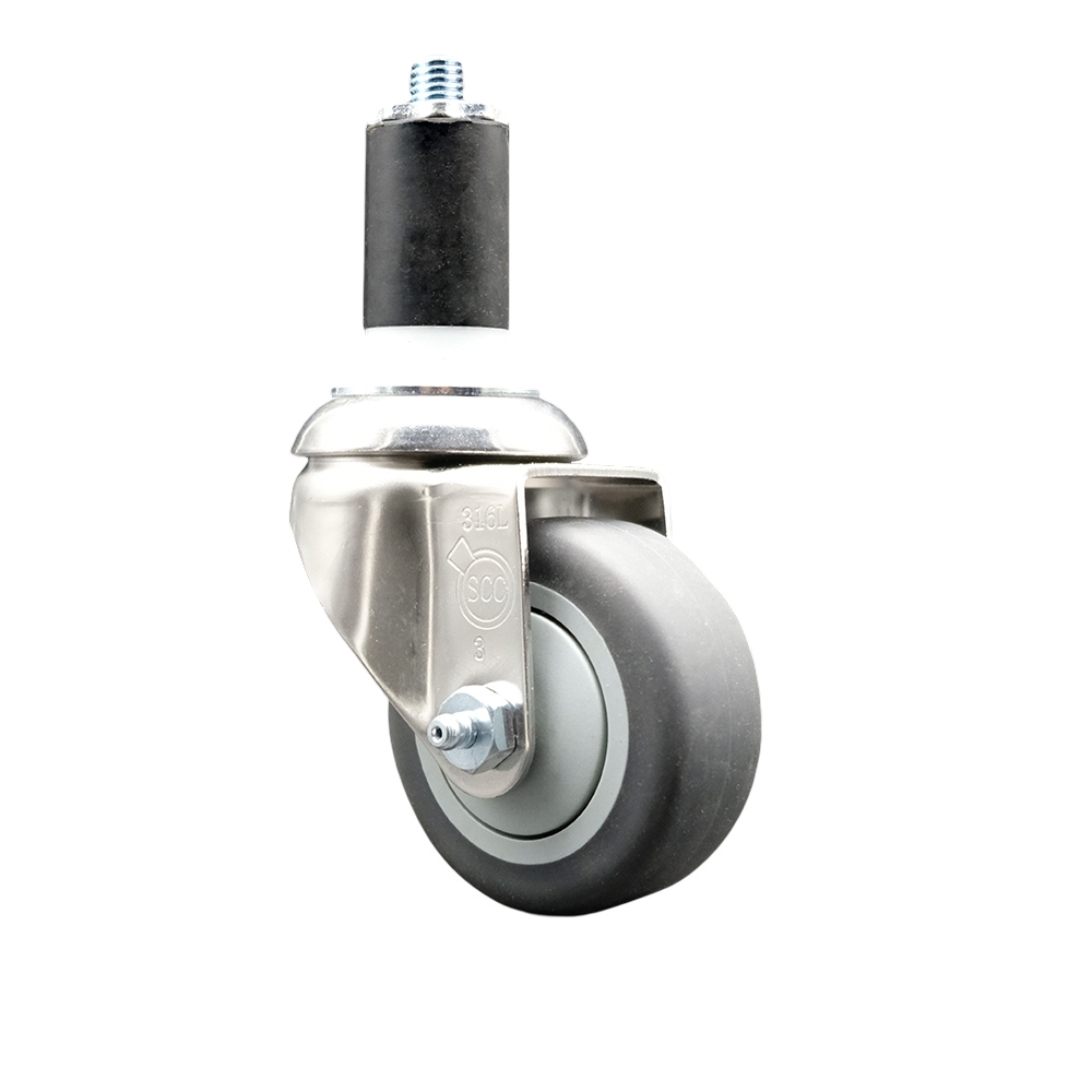 Thermoplastic Rubber Swivel Stem Caster with 3.5 Inch Gray Caster Wheel - 1-1/2" Expanding Stem - 316 Stainless Steel Caster - 230 lbs. Capacity Per Caster - Service Caster Brand — photo 1