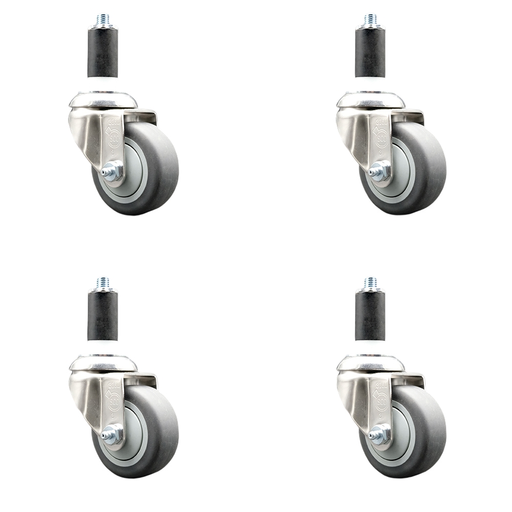 Thermoplastic Rubber Swivel Stem Caster Set of 4 with 3 Inch Gray Caster Wheels - 1-1/4" Expanding Stems - 316 Stainless Steel Casters - Includes 4 Swivel Casters - Service Caster Brand — photo 1
