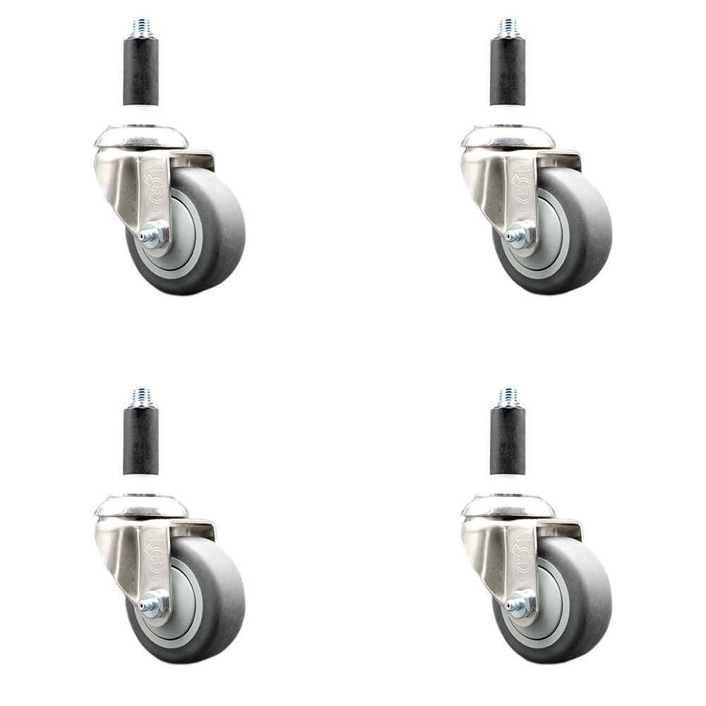 Thermoplastic Rubber Swivel Stem Caster Set of 4 with 3.5 Inch Gray Caster Wheels - 1-1/8" Expanding Stems - 316 Stainless Steel Casters - Includes 4 Swivel Casters - Service Caster Brand — photo 1