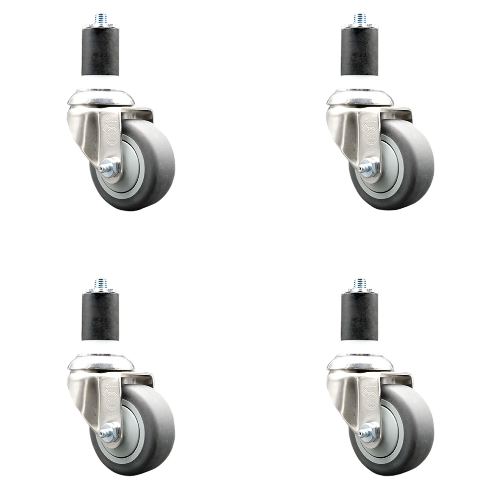 Thermoplastic Rubber Swivel Stem Caster Set of 4 with 3.5 Inch Gray Caster Wheels - 1-3/4" Expanding Stems - 316 Stainless Steel Casters - Includes 4 Swivel Casters - Service Caster Brand — photo 1