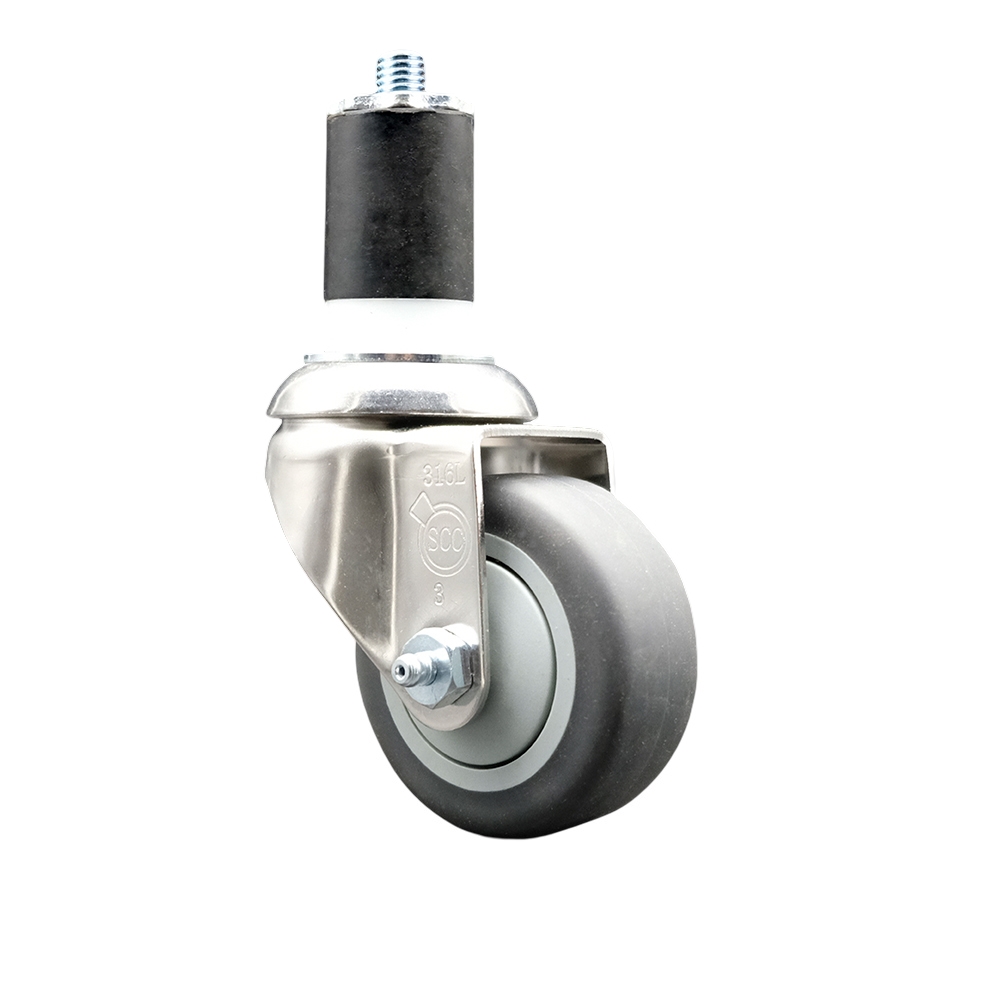 Thermoplastic Rubber Swivel Stem Caster with 3.5 Inch Gray Caster Wheel - 1-3/4" Expanding Stem - 316 Stainless Steel Caster - 230 lbs. Capacity Per Caster - Service Caster Brand — photo 1