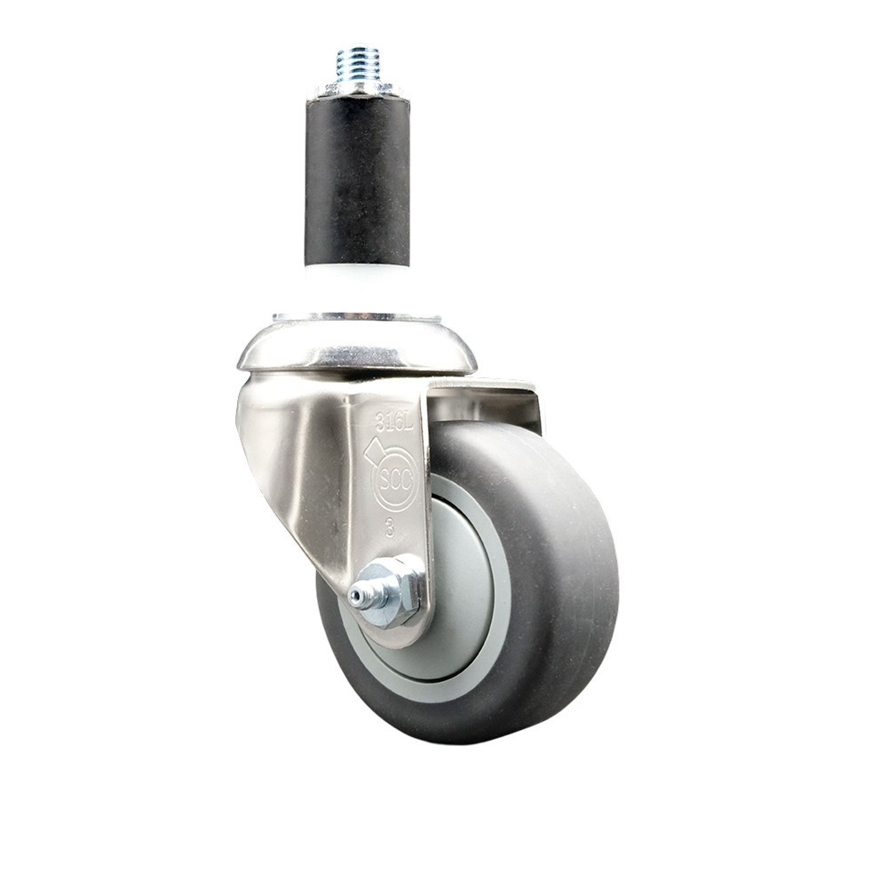 Thermoplastic Rubber Swivel Stem Caster with 3 Inch Gray Caster Wheel - 1-3/8" Expanding Stem - 316 Stainless Steel Caster - 210 lbs. Capacity Per Caster - Service Caster Brand — photo 1