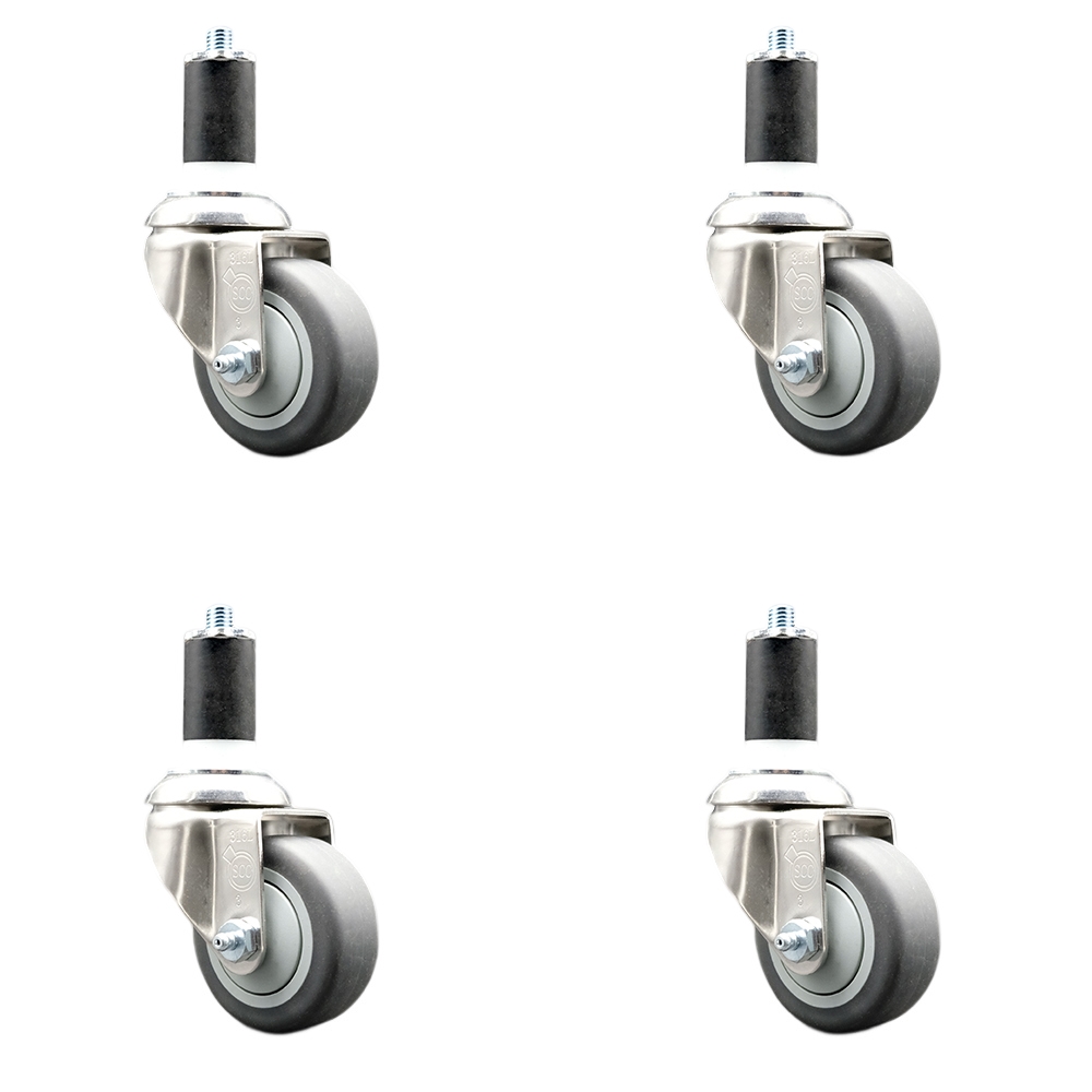 Thermoplastic Rubber Swivel Stem Caster Set of 4 with 3 Inch Gray Caster Wheels - 1-5/8" Expanding Stems - 316 Stainless Steel Casters - Includes 4 Swivel Casters - Service Caster Brand — photo 1