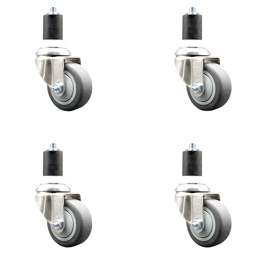 Thermoplastic Rubber Swivel Stem Caster Set of 4 with 3 Inch Gray Caster Wheels - 1-7/8" Expanding Stems - 316 Stainless Steel Casters - Includes 4 Swivel Casters - Service Caster Brand — photo 1