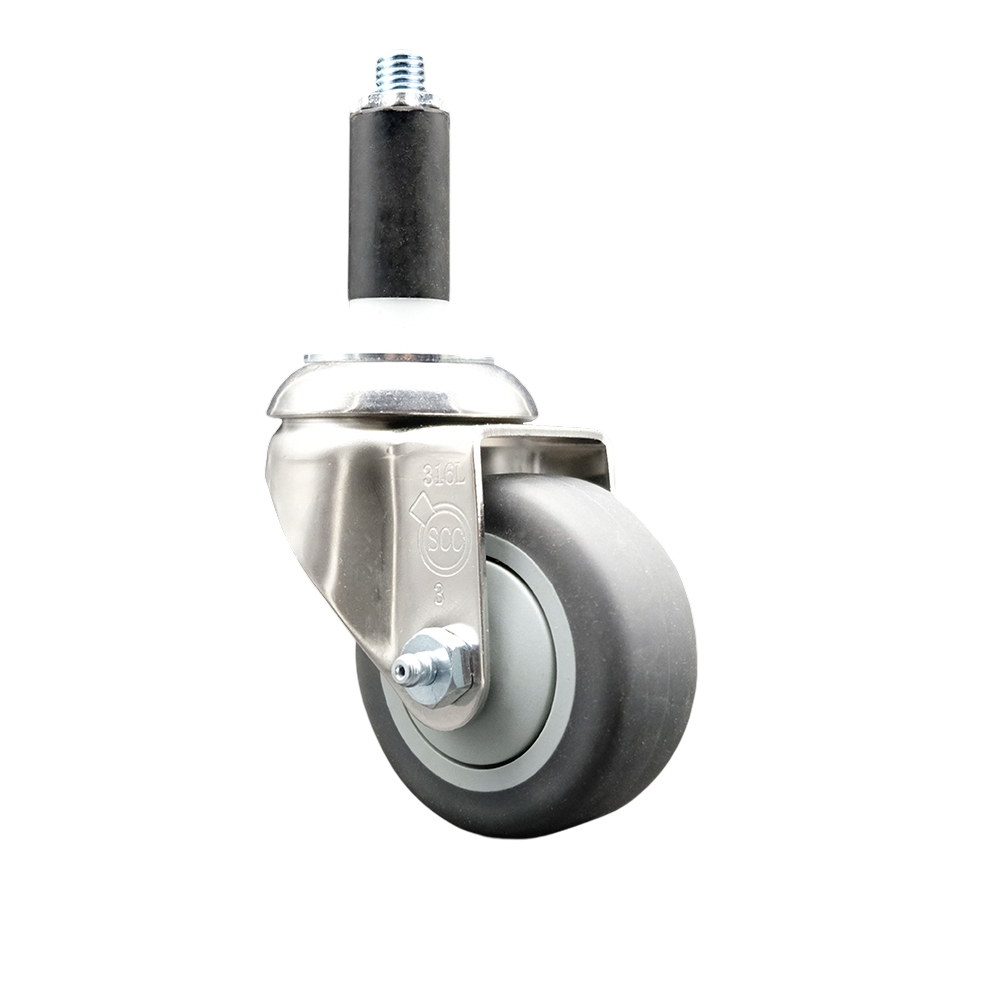 Thermoplastic Rubber Swivel Stem Caster with 3.5 Inch Gray Caster Wheel - 1" Expanding Stem - 316 Stainless Steel Caster - 230 lbs. Capacity Per Caster - Service Caster Brand — photo 1