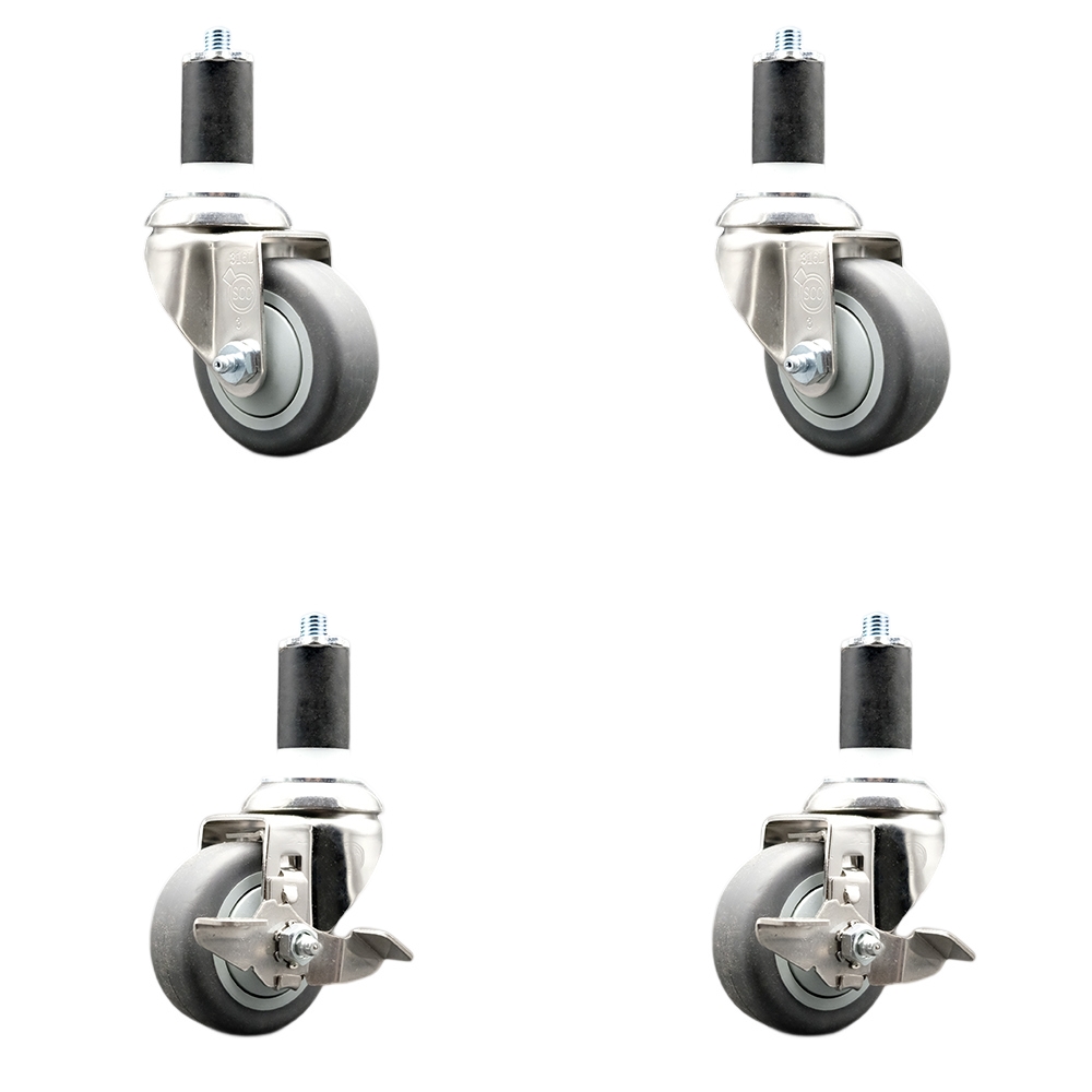 Thermoplastic Rubber Swivel Stem Caster Set of 4 with 3.5 Inch Caster Wheels-1-1/2" Expanding Stems-316 Stainless Steel Casters-Includes 2 Swivel with Top Lock Brakes and 2 Swivel-Service Caster Brand — photo 1