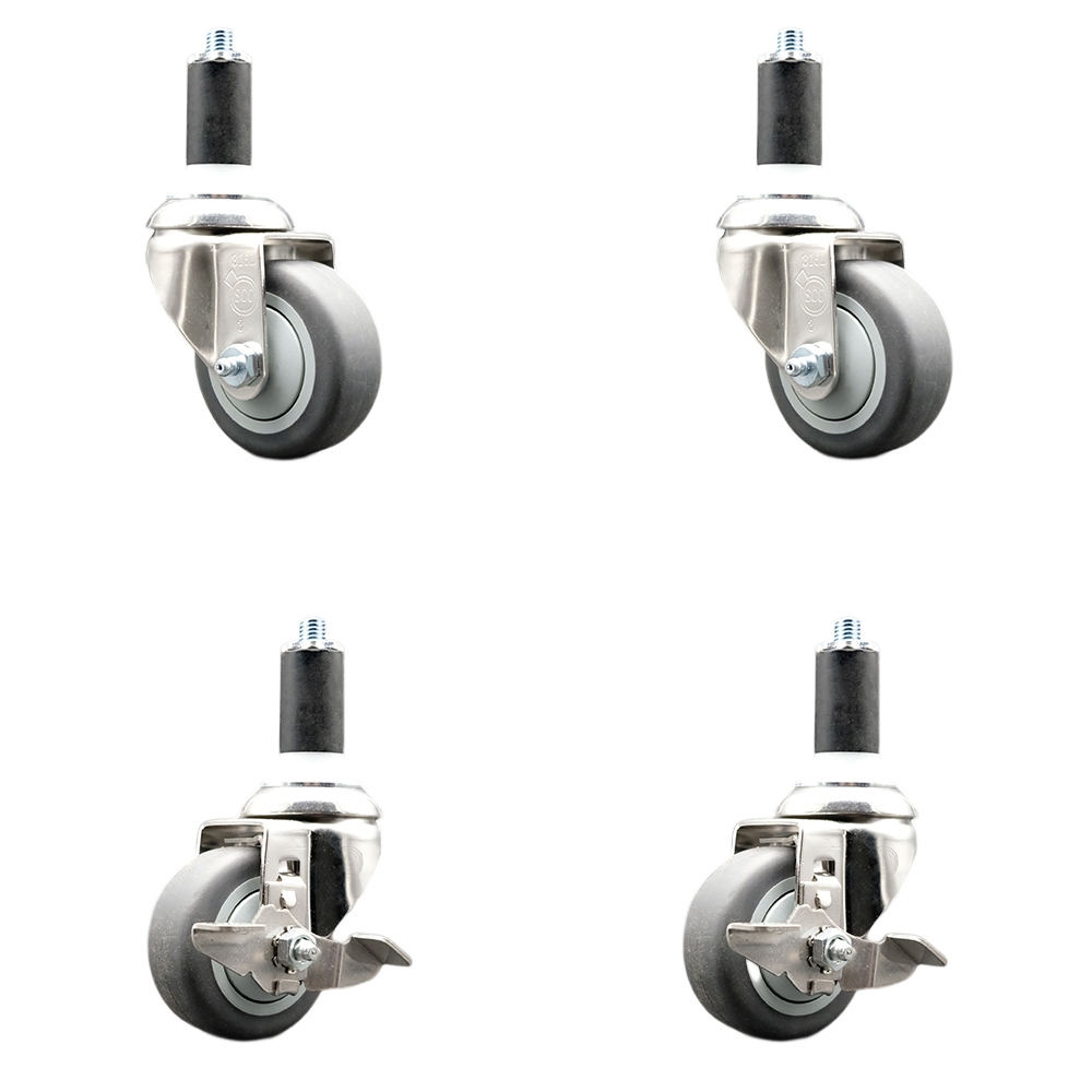 Thermoplastic Rubber Swivel Stem Caster Set of 4 with 3 Inch Caster Wheels - 1-1/4" Expanding Stems-316 Stainless Steel Casters-Includes 2 Swivel with Top Lock Brakes and 2 Swivel-Service Caster Brand — photo 1