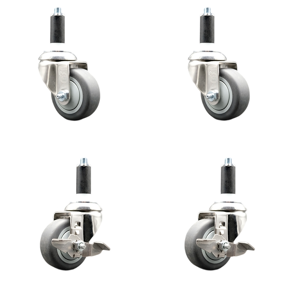 Thermoplastic Rubber Swivel Stem Caster Set of 4 with 3 Inch Caster Wheels - 1-1/8" Expanding Stems-316 Stainless Steel Casters-Includes 2 Swivel with Top Lock Brakes and 2 Swivel-Service Caster Brand — photo 1