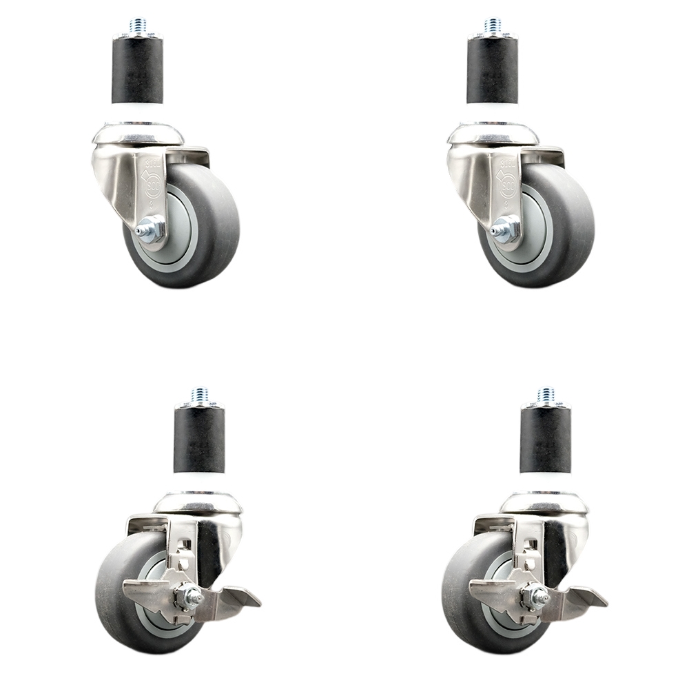 Thermoplastic Rubber Swivel Stem Caster Set of 4 with 3 Inch Caster Wheels - 1-3/4" Expanding Stems-316 Stainless Steel Casters-Includes 2 Swivel with Top Lock Brakes and 2 Swivel-Service Caster Brand — photo 1