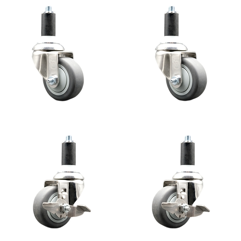 Thermoplastic Rubber Swivel Stem Caster Set of 4 with 3.5 Inch Caster Wheels-1-3/8" Expanding Stems-316 Stainless Steel Casters-Includes 2 Swivel with Top Lock Brakes and 2 Swivel-Service Caster Brand — photo 1