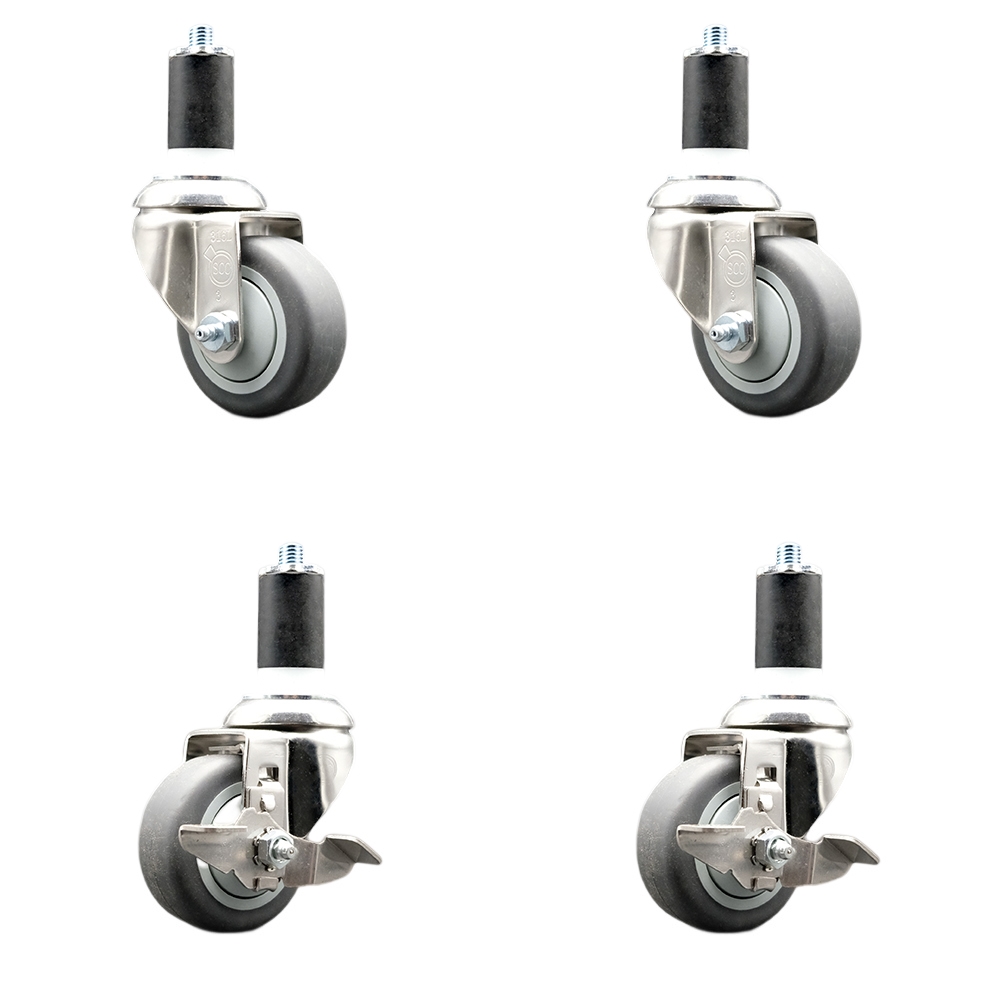 Thermoplastic Rubber Swivel Stem Caster Set of 4 with 3.5 Inch Caster Wheels-1-5/8" Expanding Stems-316 Stainless Steel Casters-Includes 2 Swivel with Top Lock Brakes and 2 Swivel-Service Caster Brand — photo 1