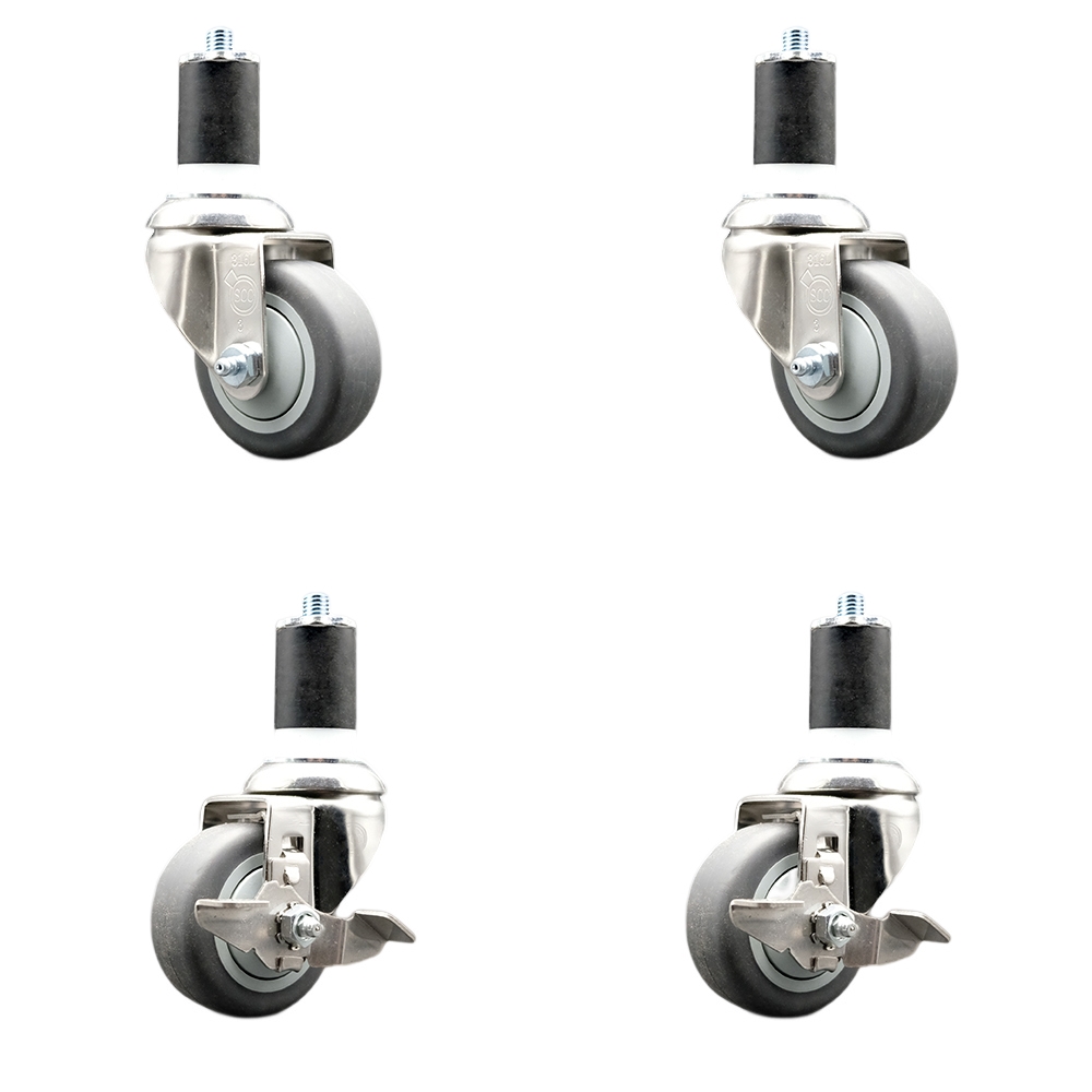 Thermoplastic Rubber Swivel Stem Caster Set of 4 with 3.5 Inch Caster Wheels-1-7/8" Expanding Stems-316 Stainless Steel Casters-Includes 2 Swivel with Top Lock Brakes and 2 Swivel-Service Caster Brand — photo 1
