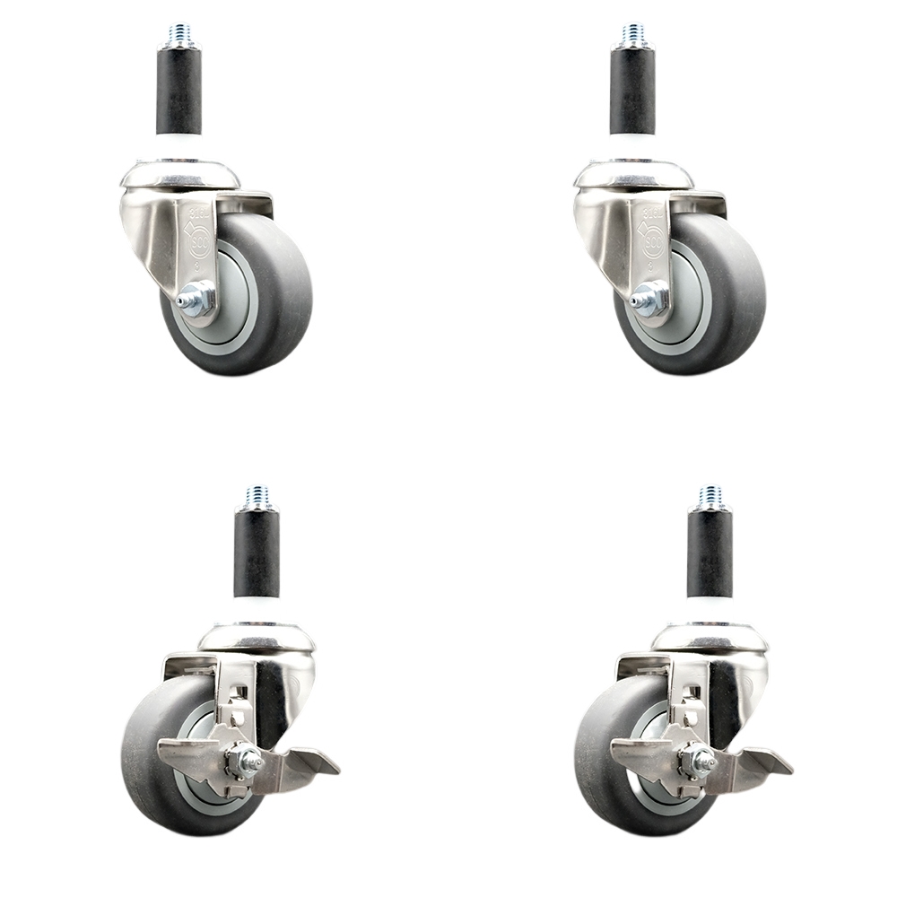 Thermoplastic Rubber Swivel Stem Caster Set of 4 with 3.5 Inch Caster Wheels - 1" Expanding Stems-316 Stainless Steel Casters - Includes 2 Swivel with Top Lock Brakes and 2 Swivel-Service Caster Brand — photo 1
