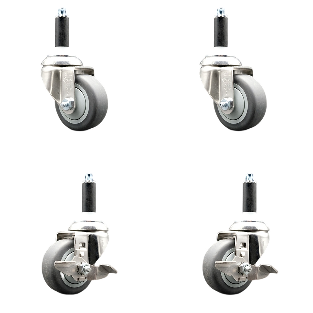 Thermoplastic Rubber Swivel Stem Caster Set of 4 with 3.5 Inch Caster Wheels - 3/4" Expanding Stems-316 Stainless Steel Casters-Includes 2 Swivel with Top Lock Brakes and 2 Swivel-Service Caster Brand — photo 1