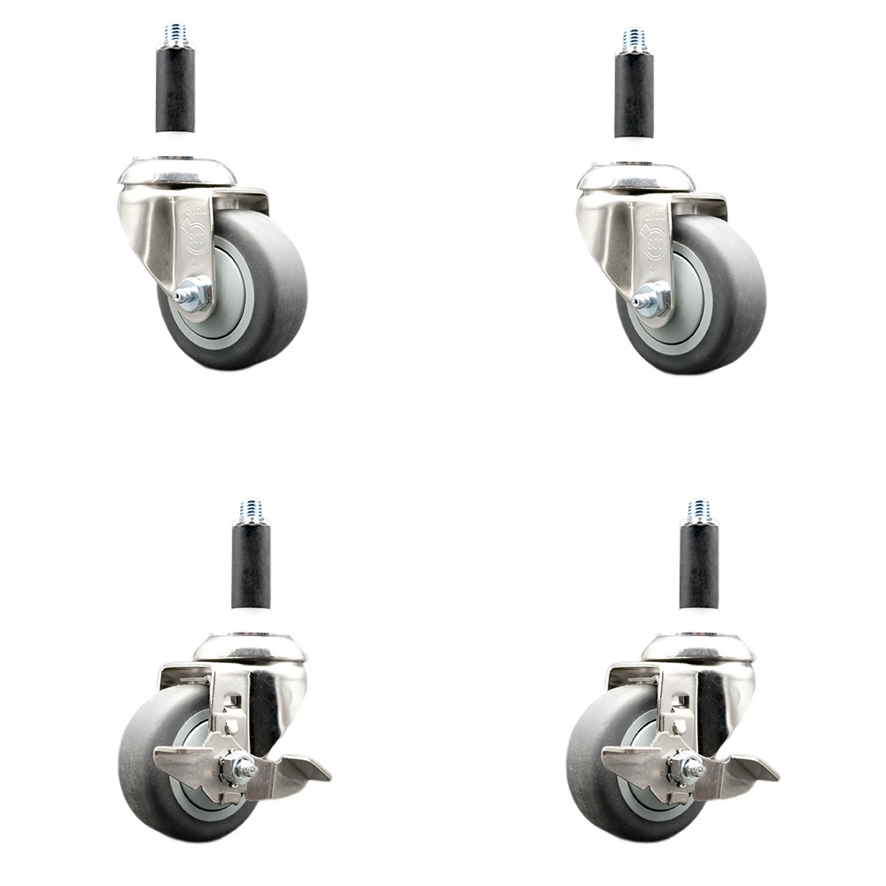 Thermoplastic Rubber Swivel Stem Caster Set of 4 with 3.5 Inch Caster Wheels - 7/8" Expanding Stems-316 Stainless Steel Casters-Includes 2 Swivel with Top Lock Brakes and 2 Swivel-Service Caster Brand — photo 1