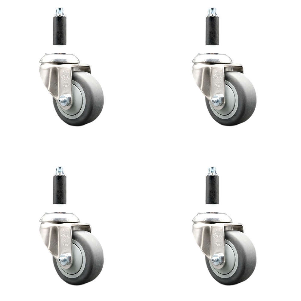 Thermoplastic Rubber Swivel Stem Caster Set of 4 with 3.5 Inch Gray Caster Wheels - 3/4" Expanding Stems - 316 Stainless Steel Casters - Includes 4 Swivel Casters - Service Caster Brand — photo 1