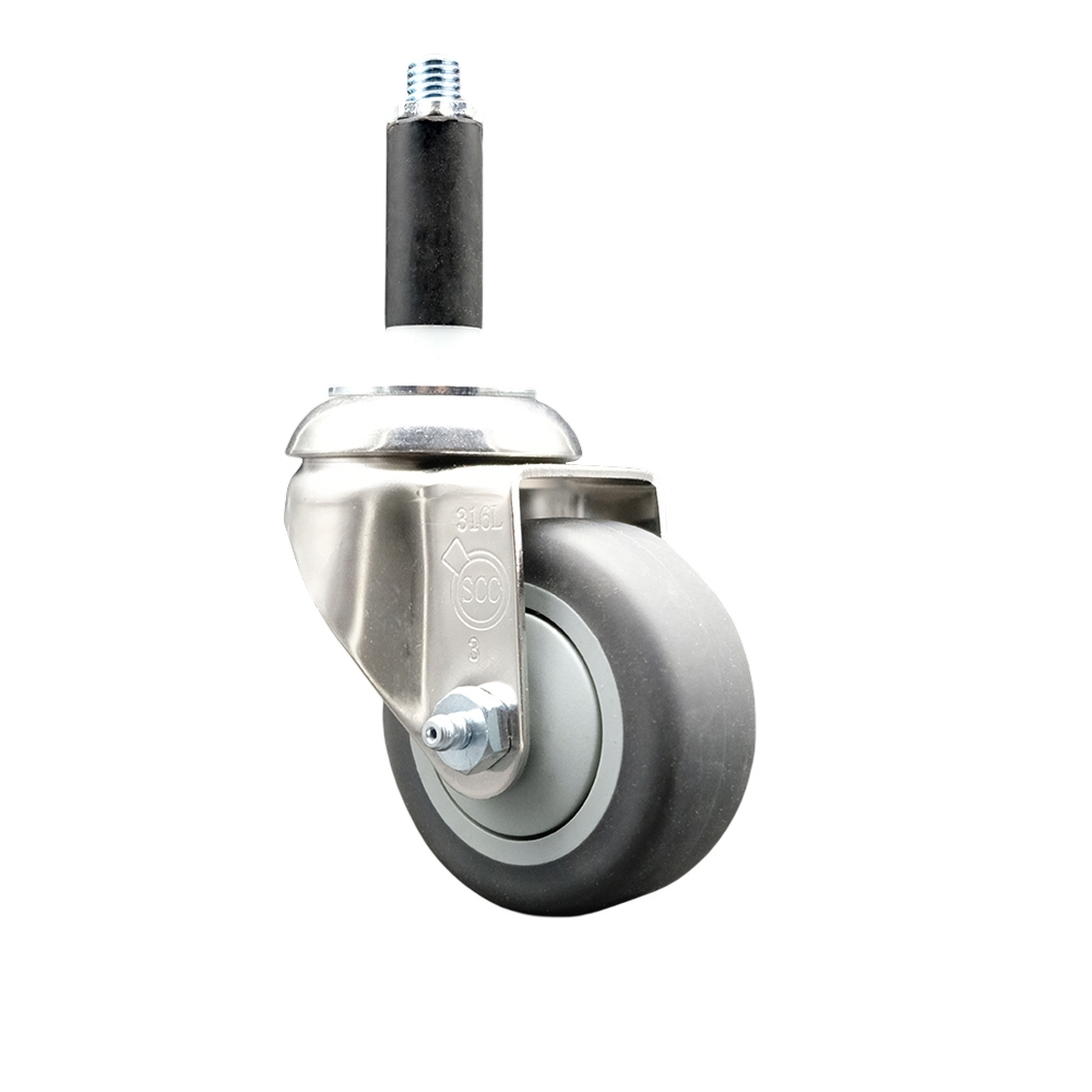 Thermoplastic Rubber Swivel Stem Caster with 3.5 Inch Gray Caster Wheel - 3/4" Expanding Stem - 316 Stainless Steel Caster - 230 lbs. Capacity Per Caster - Service Caster Brand — photo 1