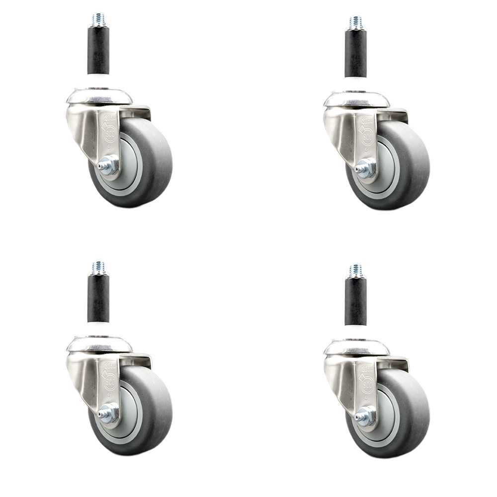 Thermoplastic Rubber Swivel Stem Caster Set of 4 with 3.5 Inch Gray Caster Wheels - 7/8" Expanding Stems - 316 Stainless Steel Casters - Includes 4 Swivel Casters - Service Caster Brand — photo 1