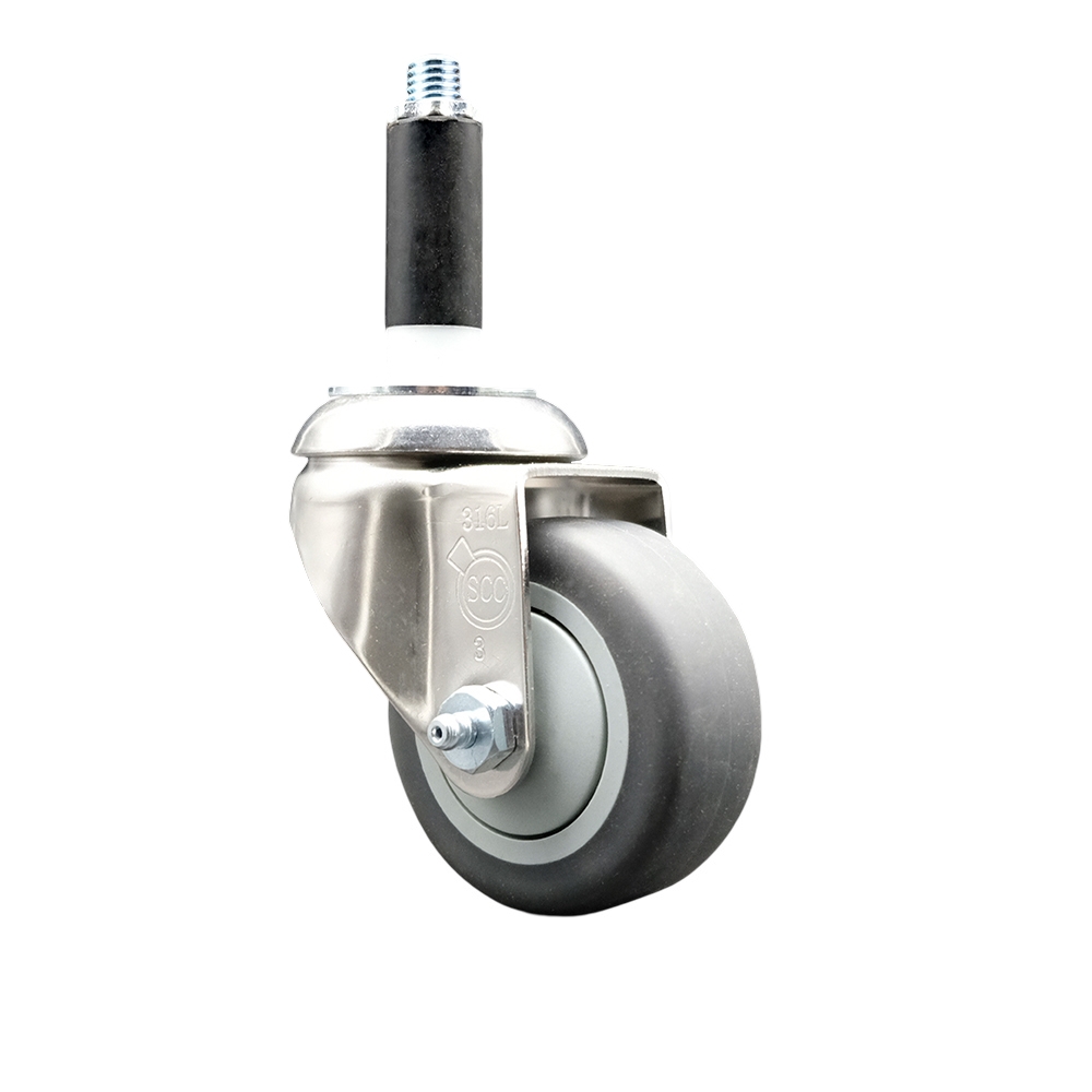 Thermoplastic Rubber Swivel Stem Caster with 3 Inch Gray Caster Wheel - 7/8" Expanding Stem - 316 Stainless Steel Caster - 210 lbs. Capacity Per Caster - Service Caster Brand — photo 1